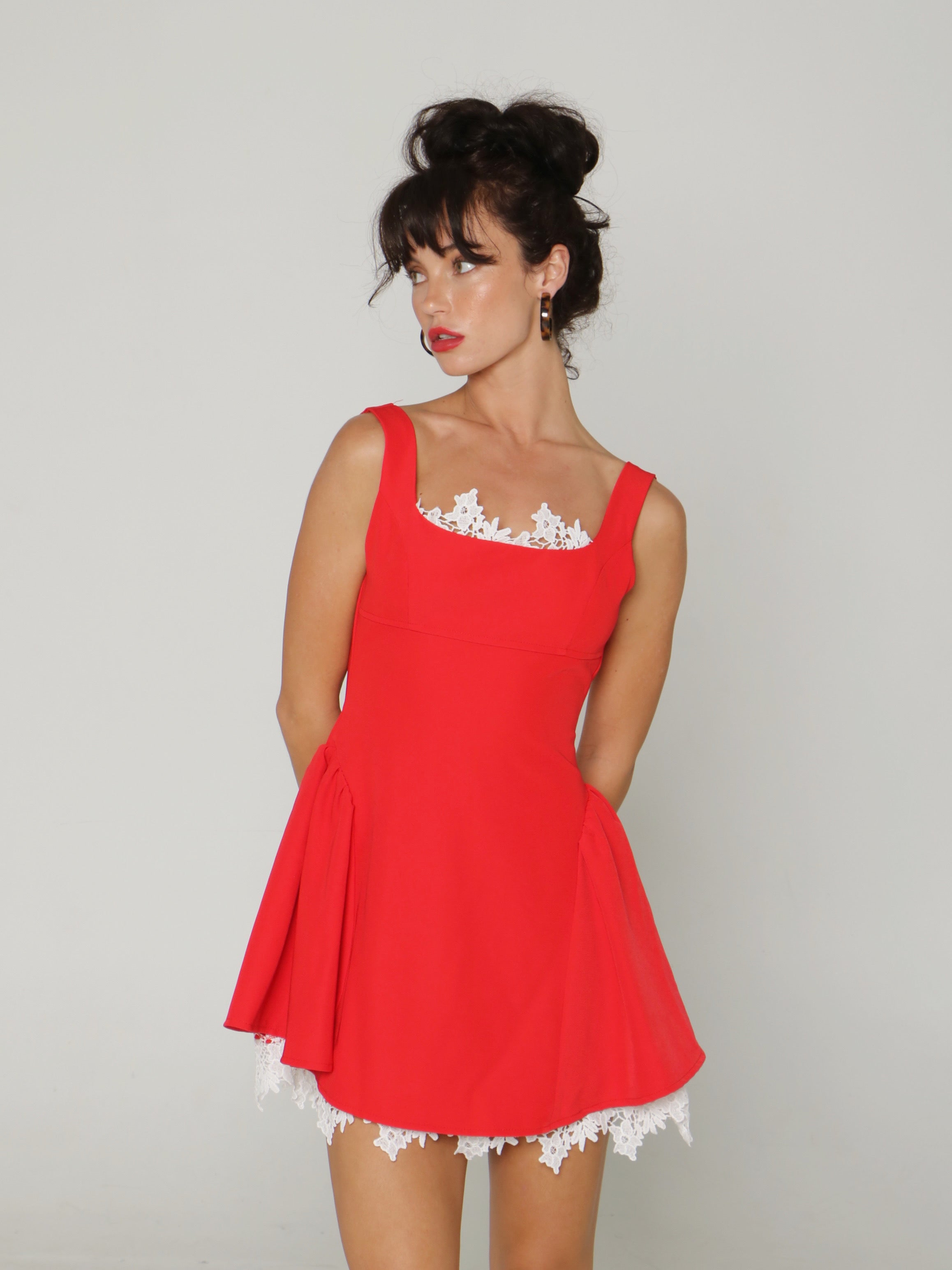 SCARLET LACE MINI DRESS