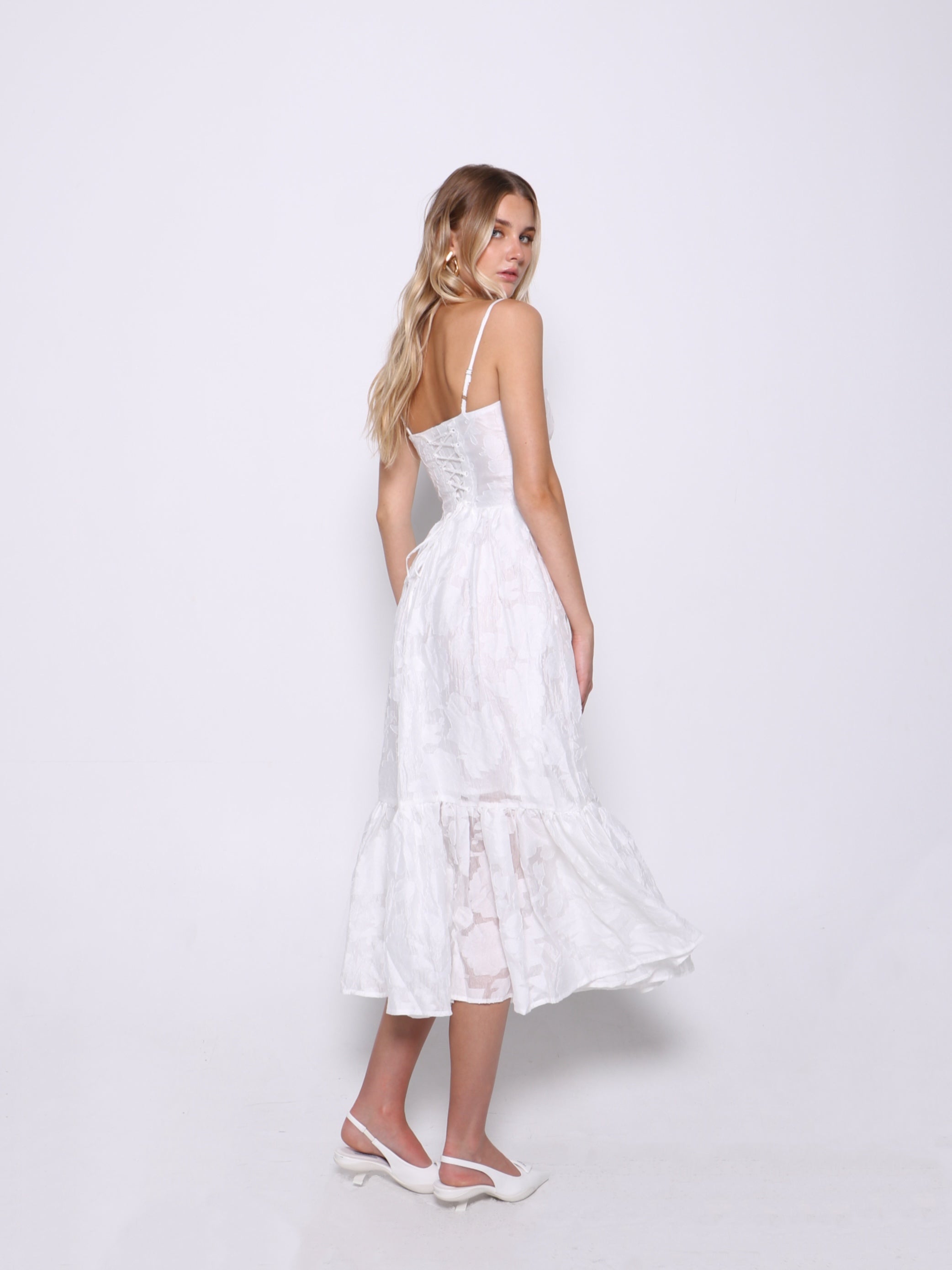 ÉLOISE LACE-UP MIDI DRESS