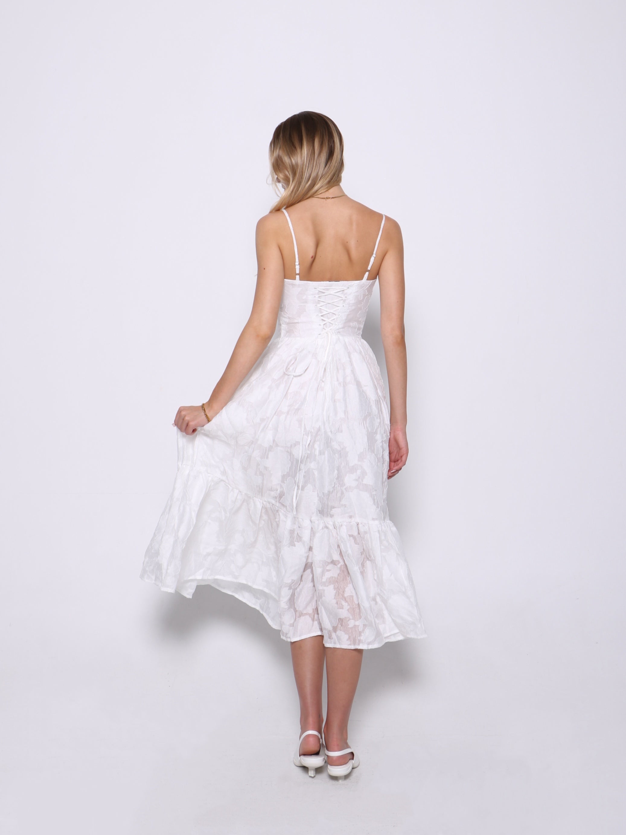 ÉLOISE LACE-UP MIDI DRESS