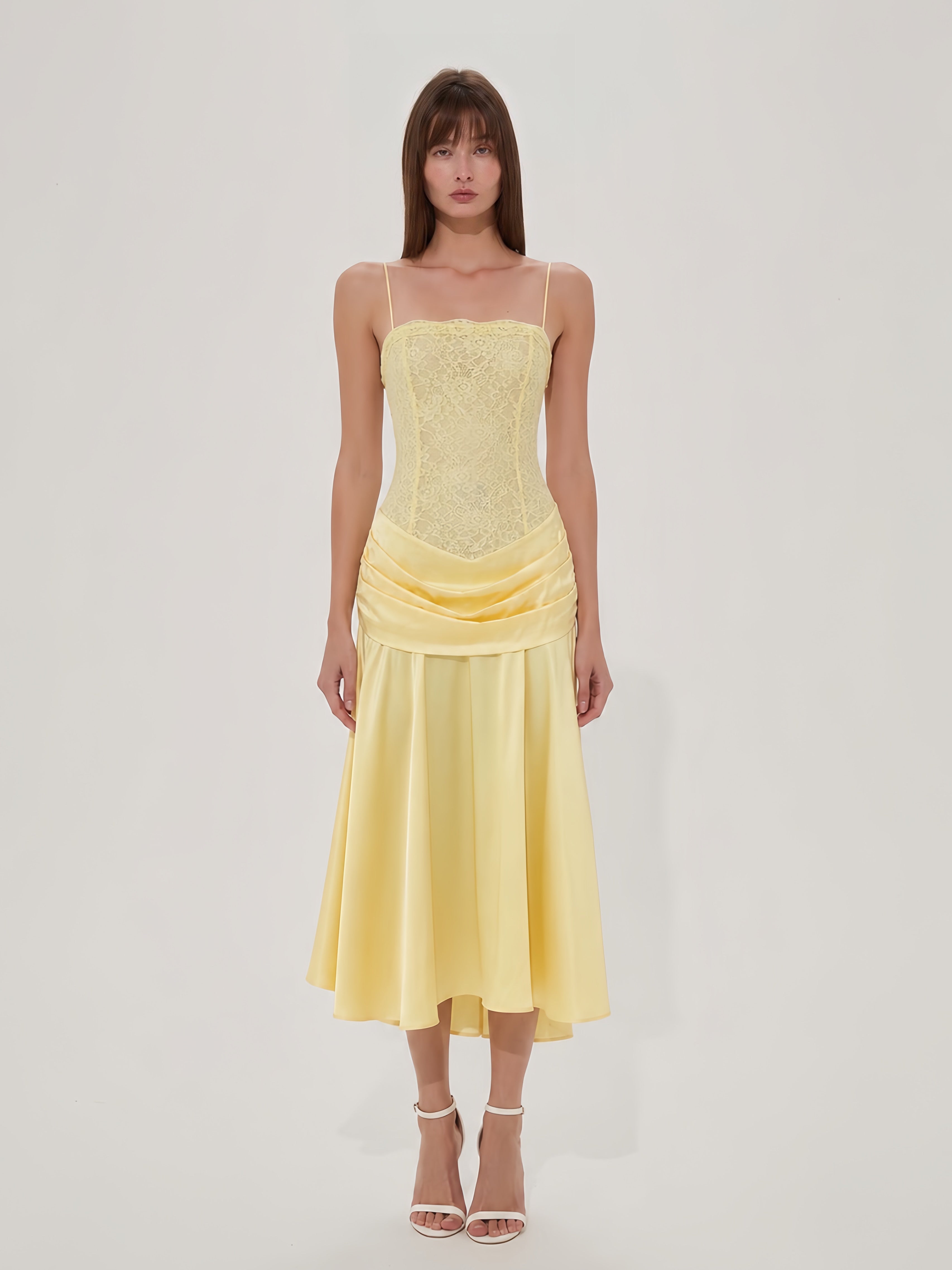 LIMONE LACE MIDI DRESS - LEMON