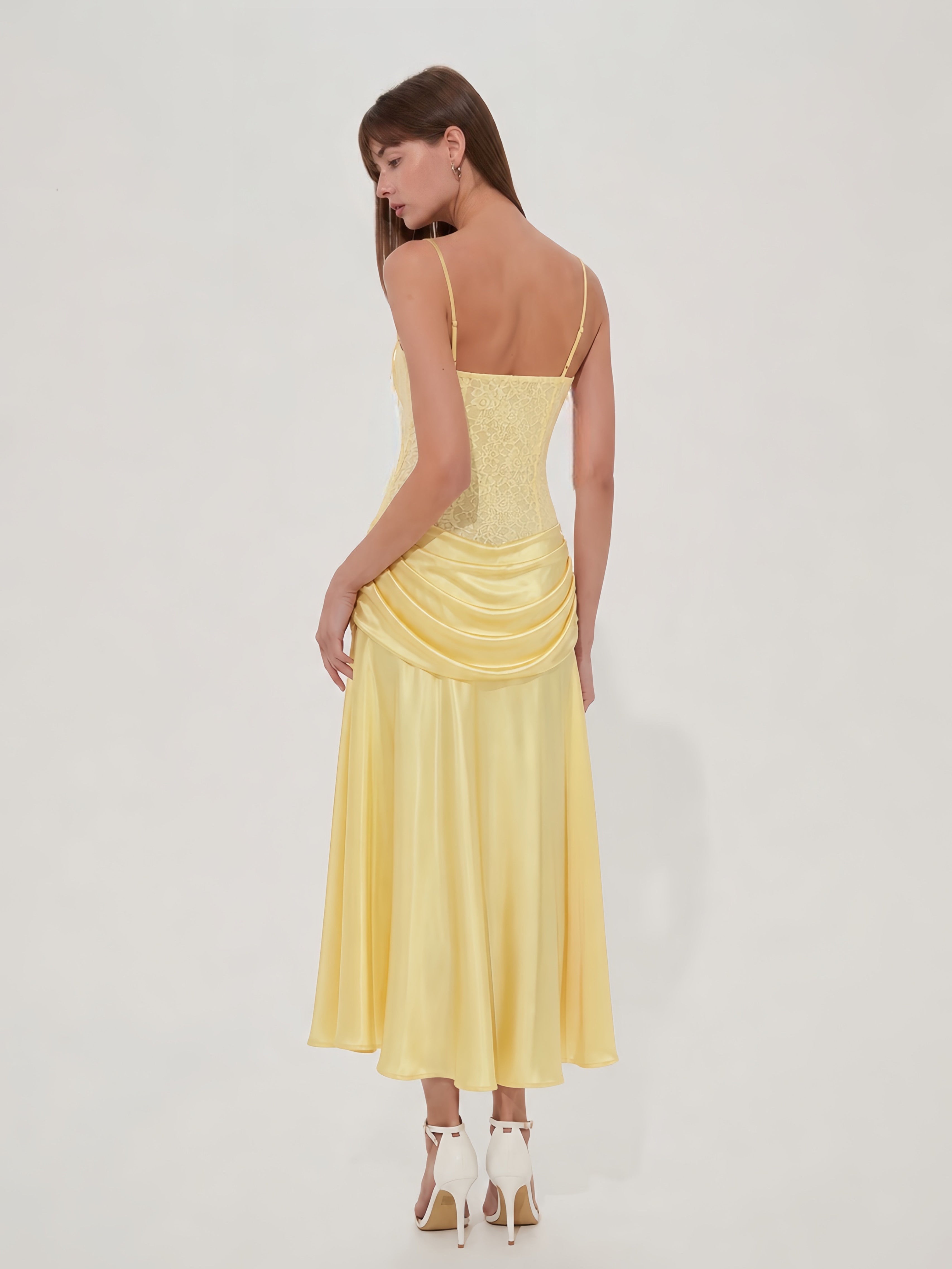 LIMONE LACE MIDI DRESS - LEMON