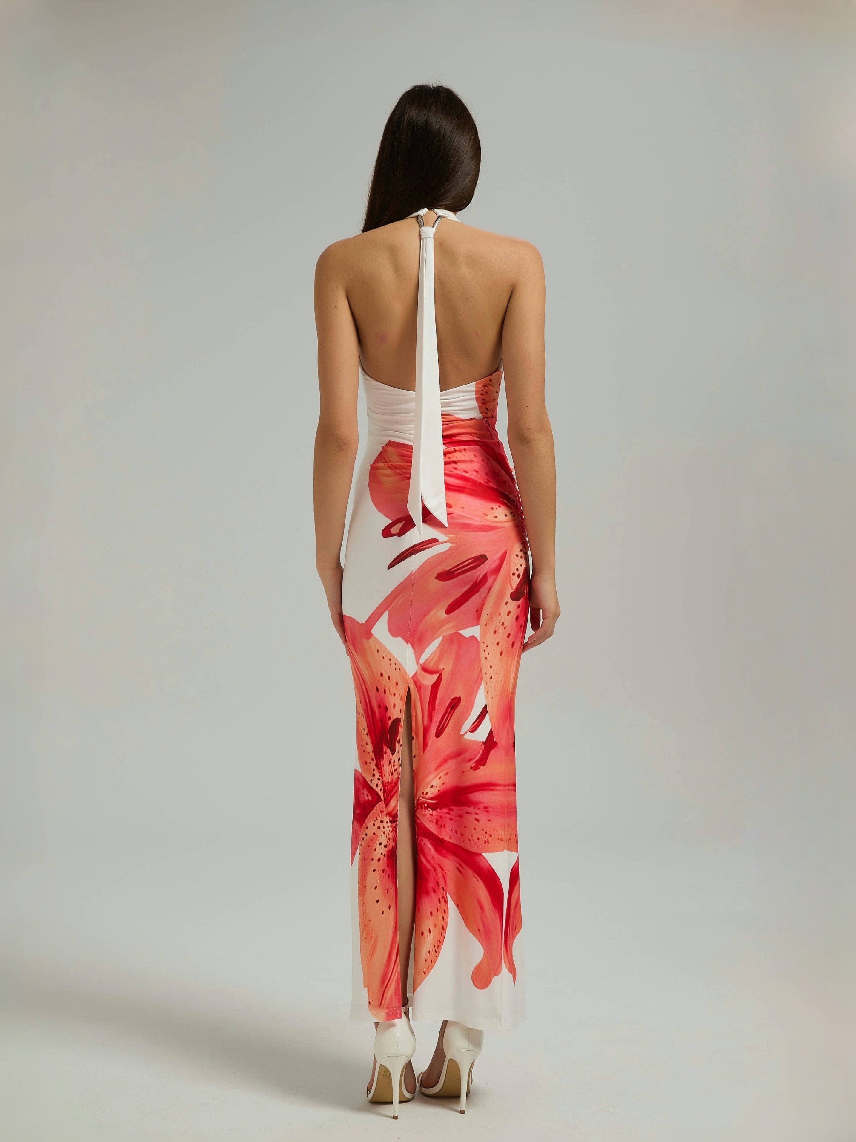 LILY HALTER MAXI DRESS - WHITE FLORAL