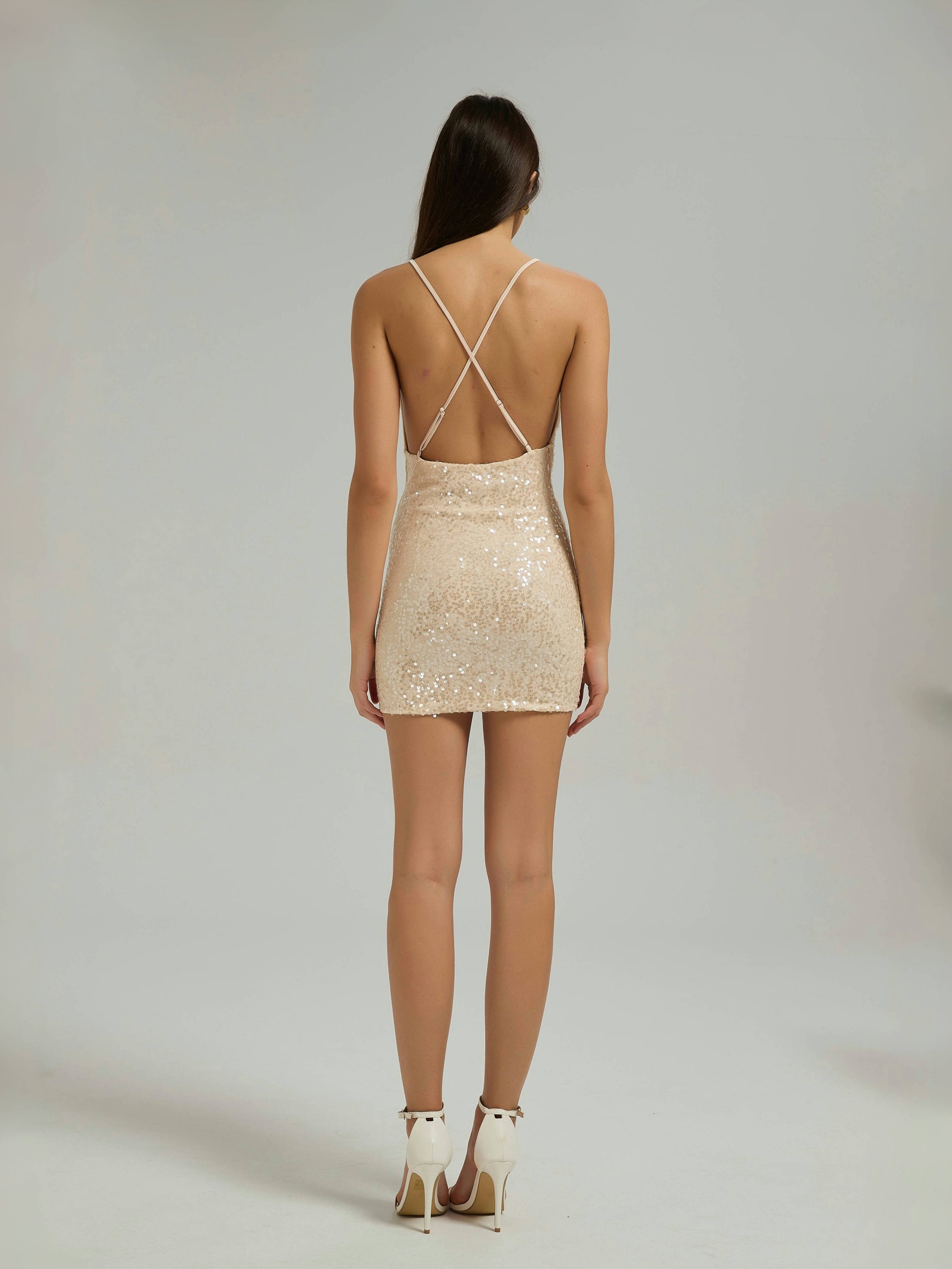 SOLEIL SEQUIN MINI DRESS - CHAMPAGNE