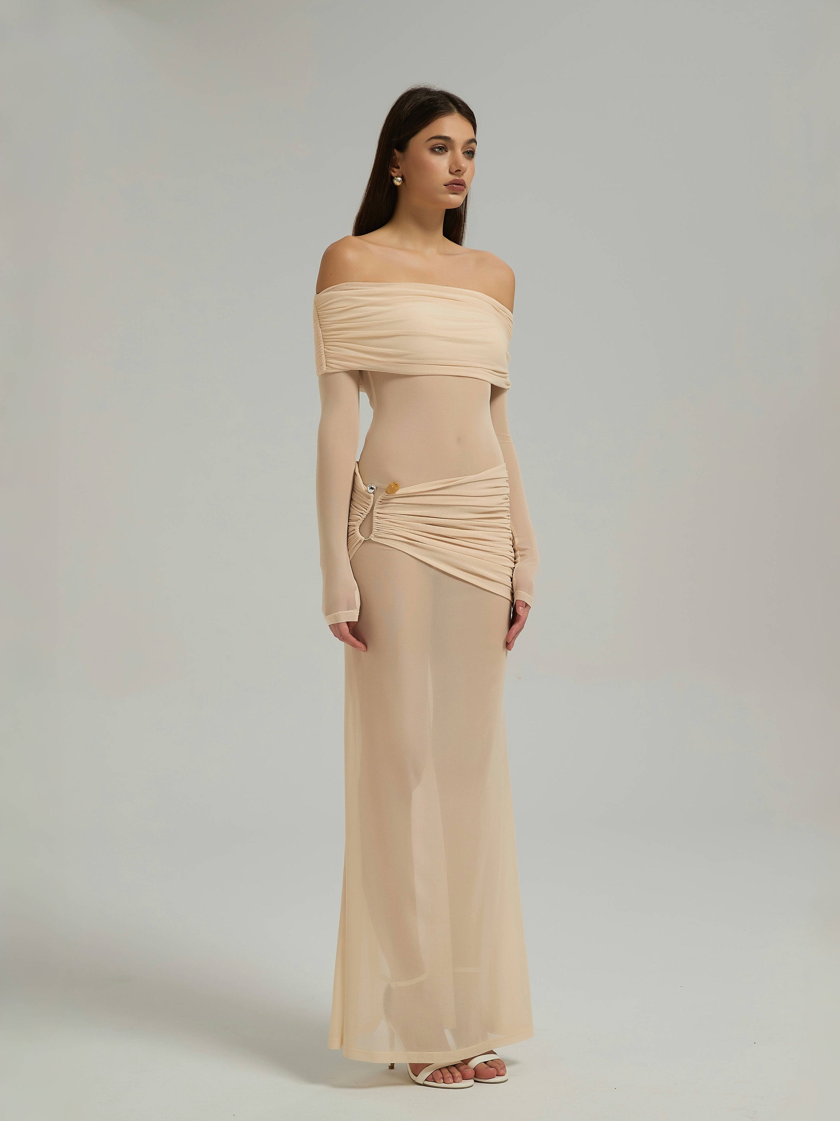 SIENNA MESH MAXI DRESS - BUTTER