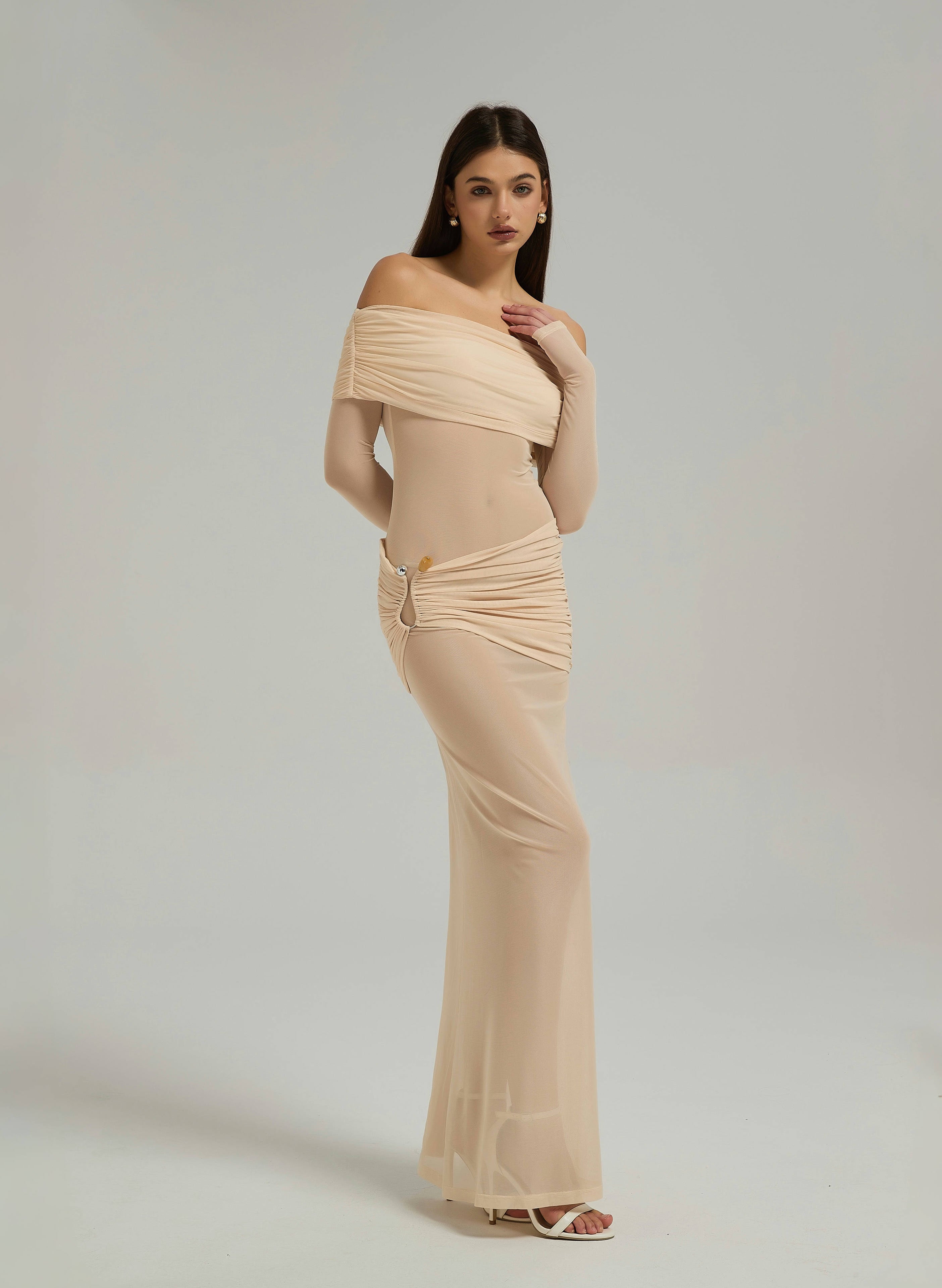 SIENNA MESH MAXI DRESS - BUTTER