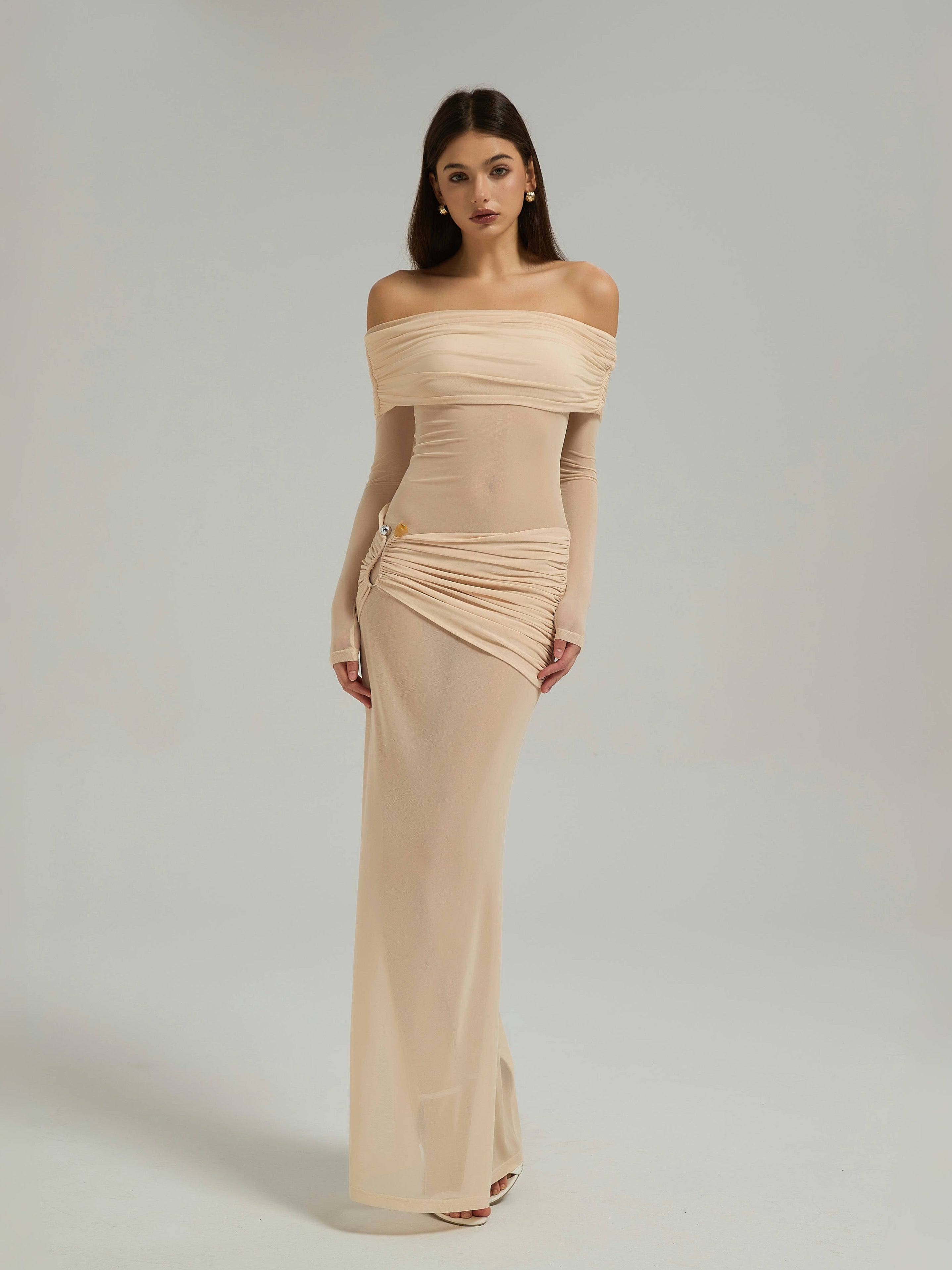 SIENNA MESH MAXI DRESS - BUTTER