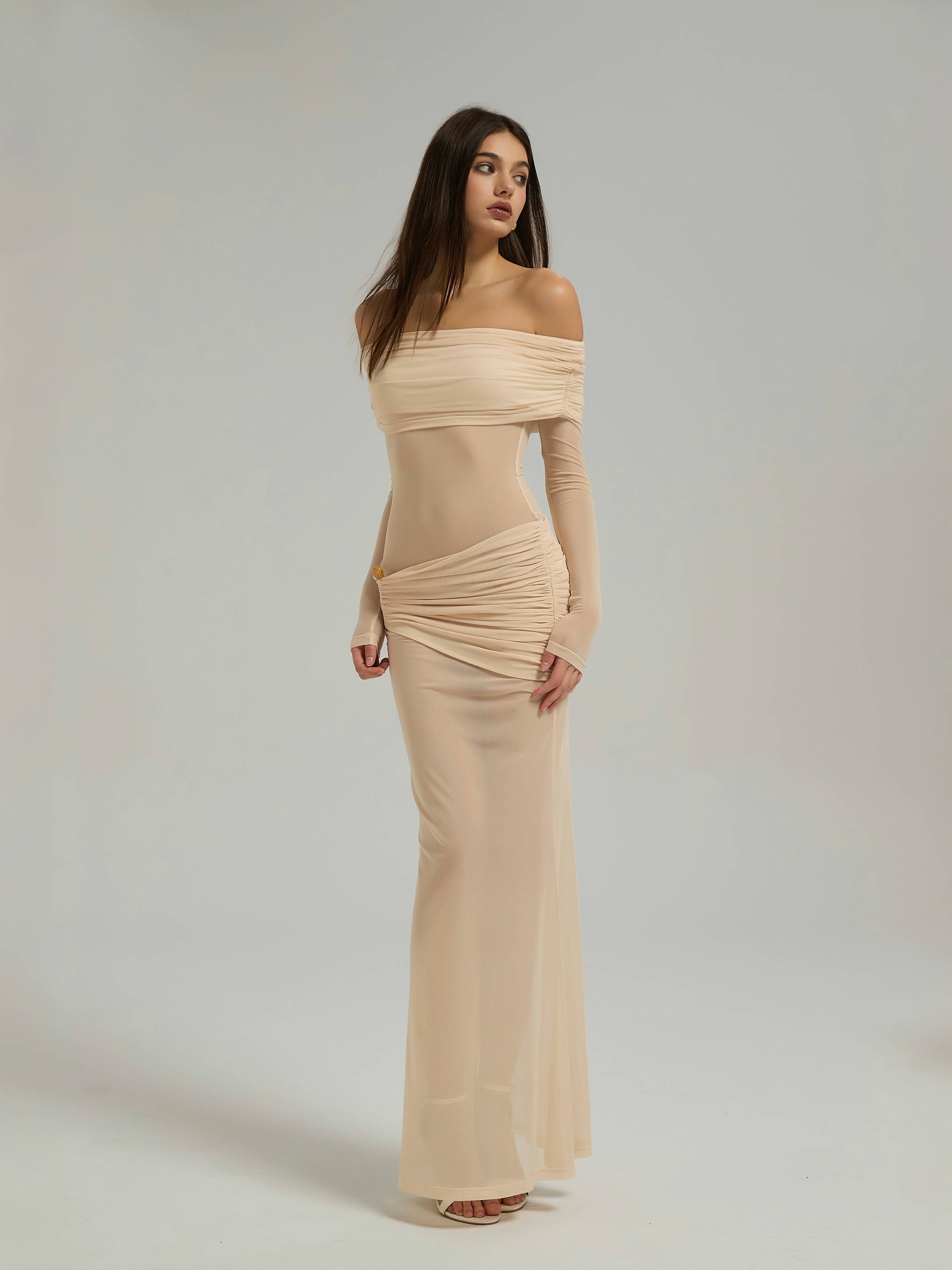 SIENNA MESH MAXI DRESS - BUTTER