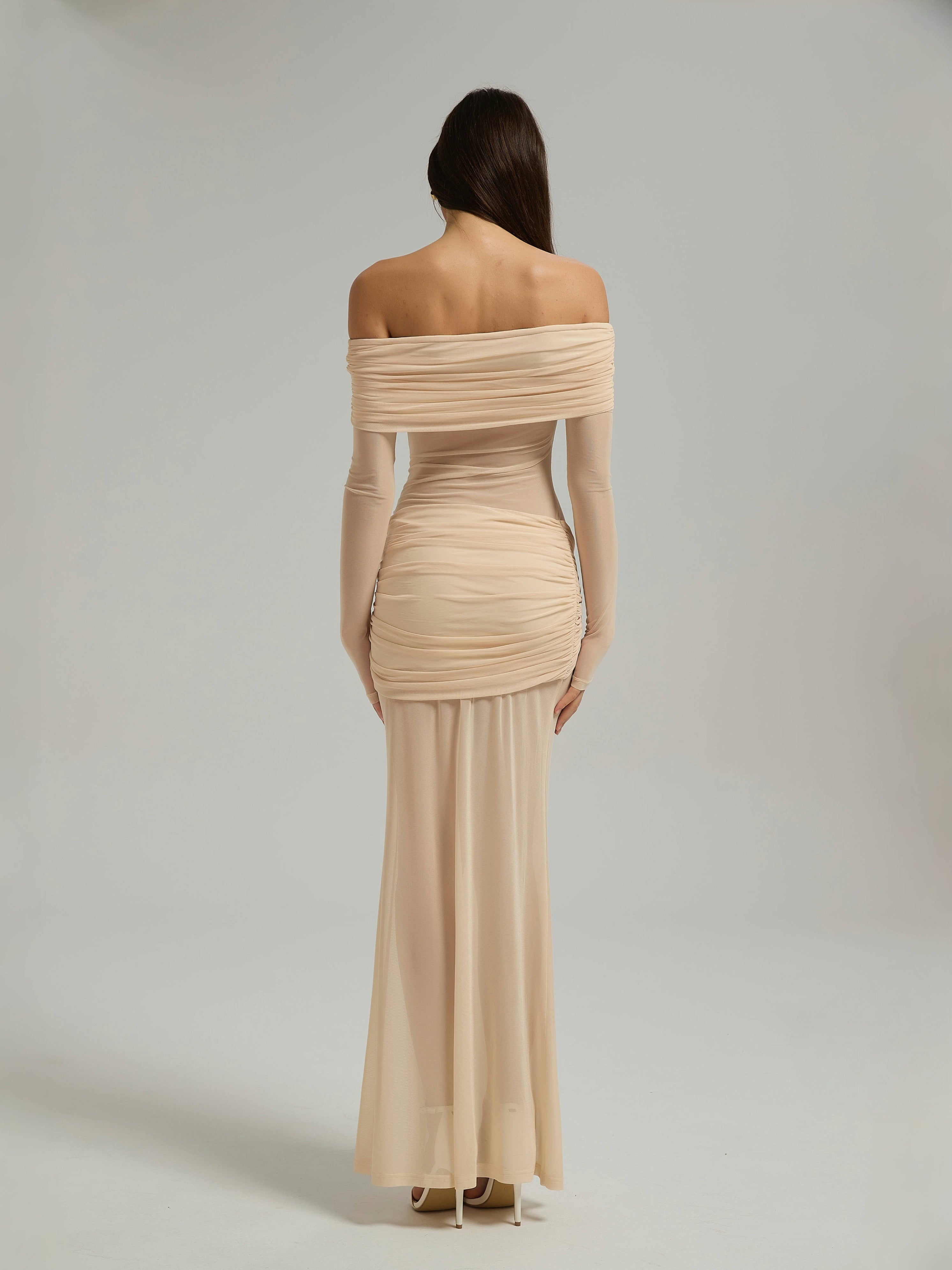 SIENNA MESH MAXI DRESS - BUTTER