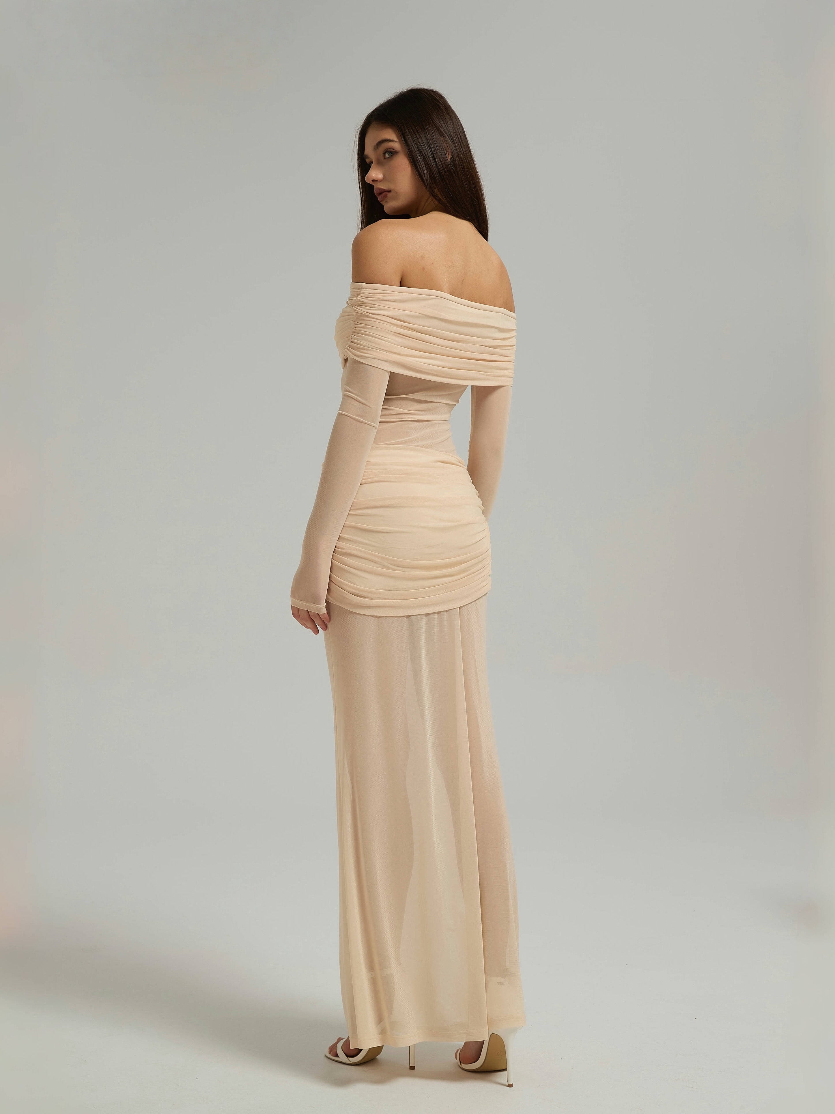 SIENNA MESH MAXI DRESS - BUTTER