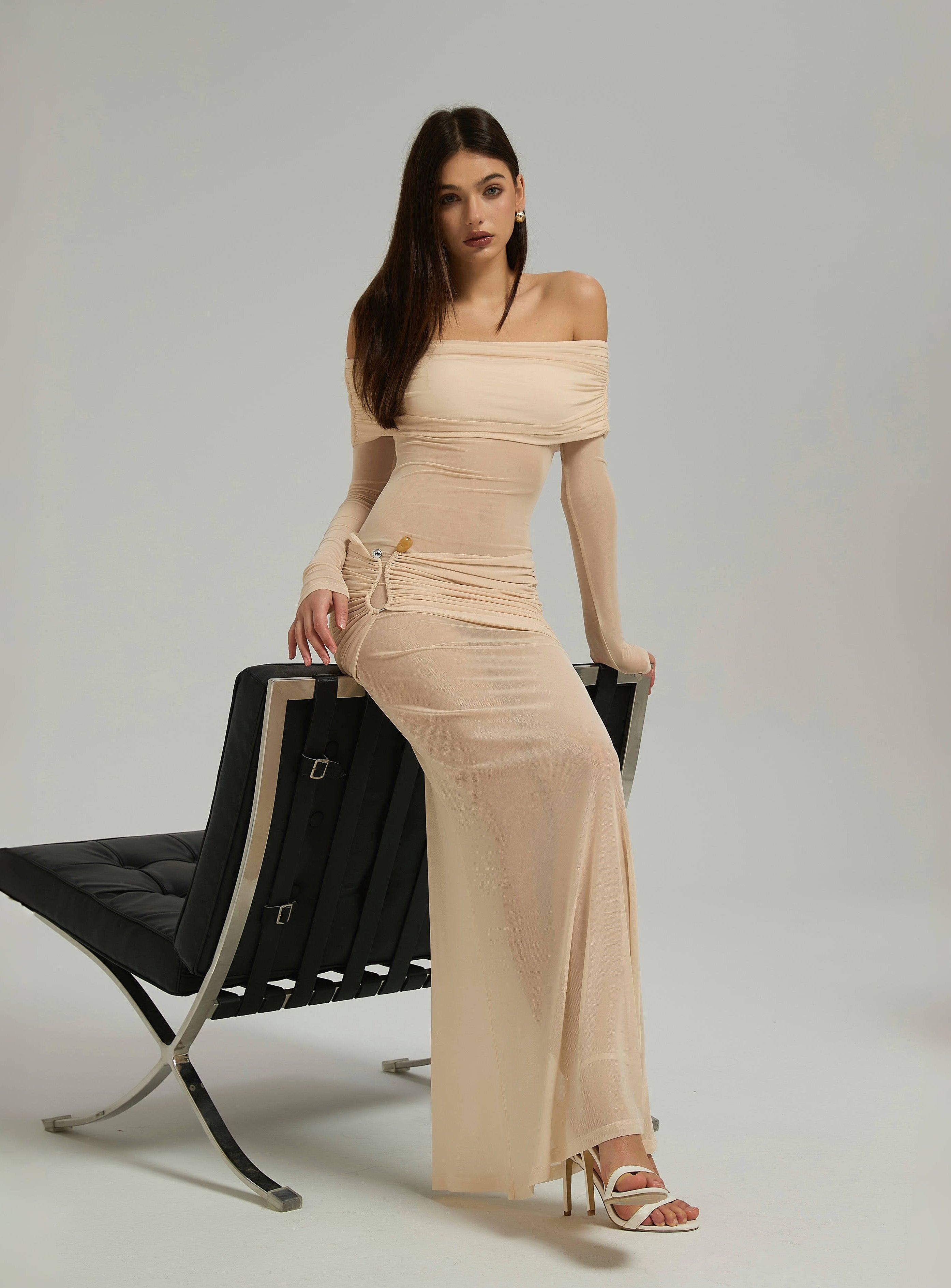 SIENNA MESH MAXI DRESS - BUTTER