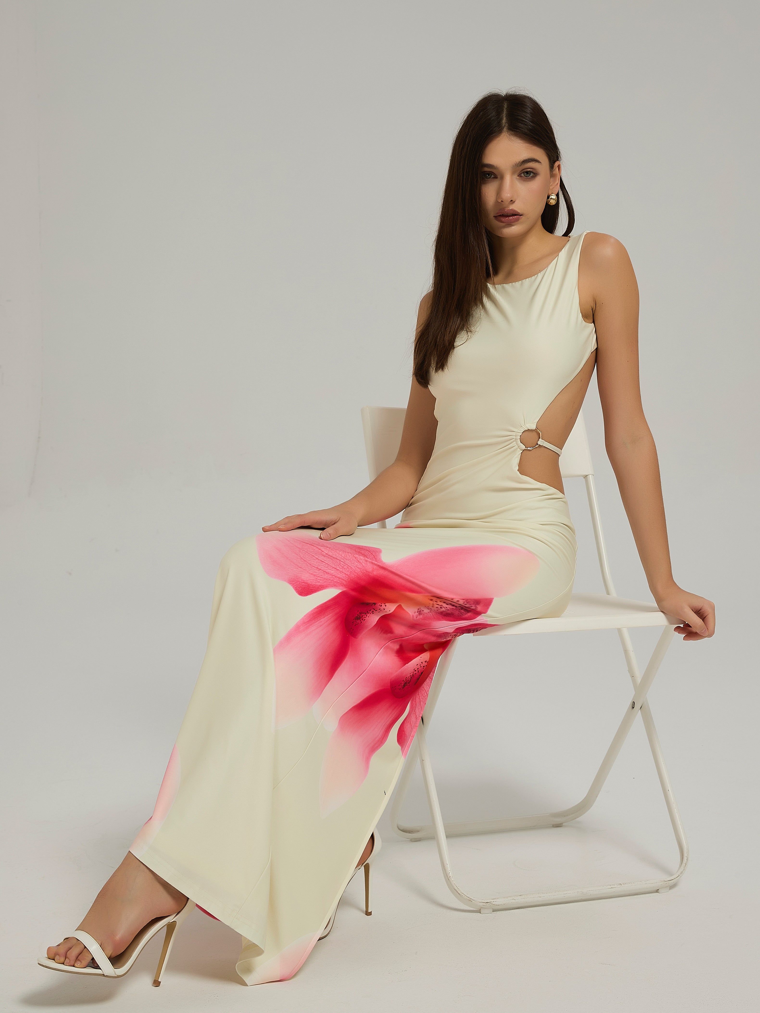 ORCHID CUTOUT MAXI DRESS - YELLOW FLORAL