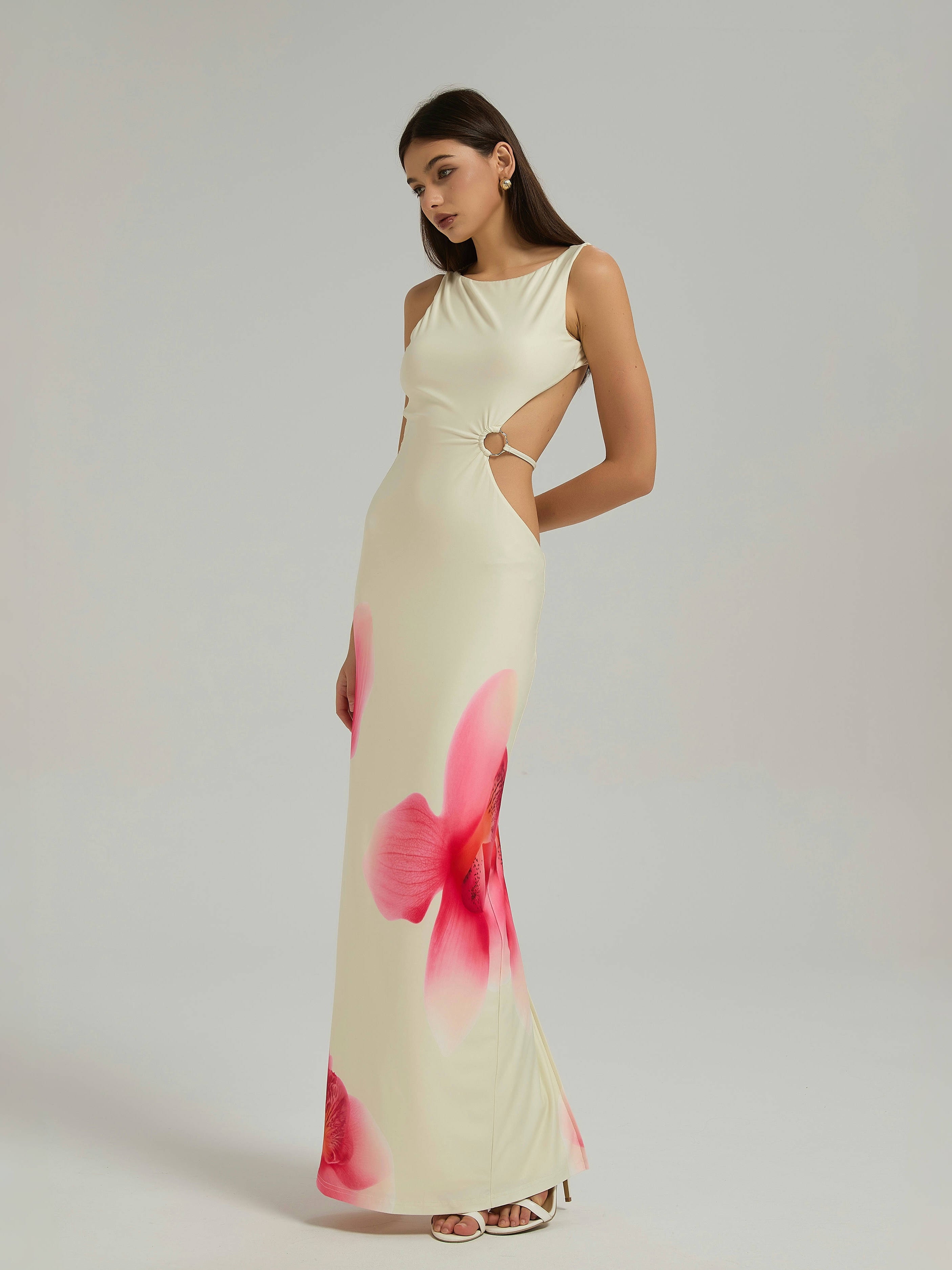 ORCHID CUTOUT MAXI DRESS - YELLOW FLORAL