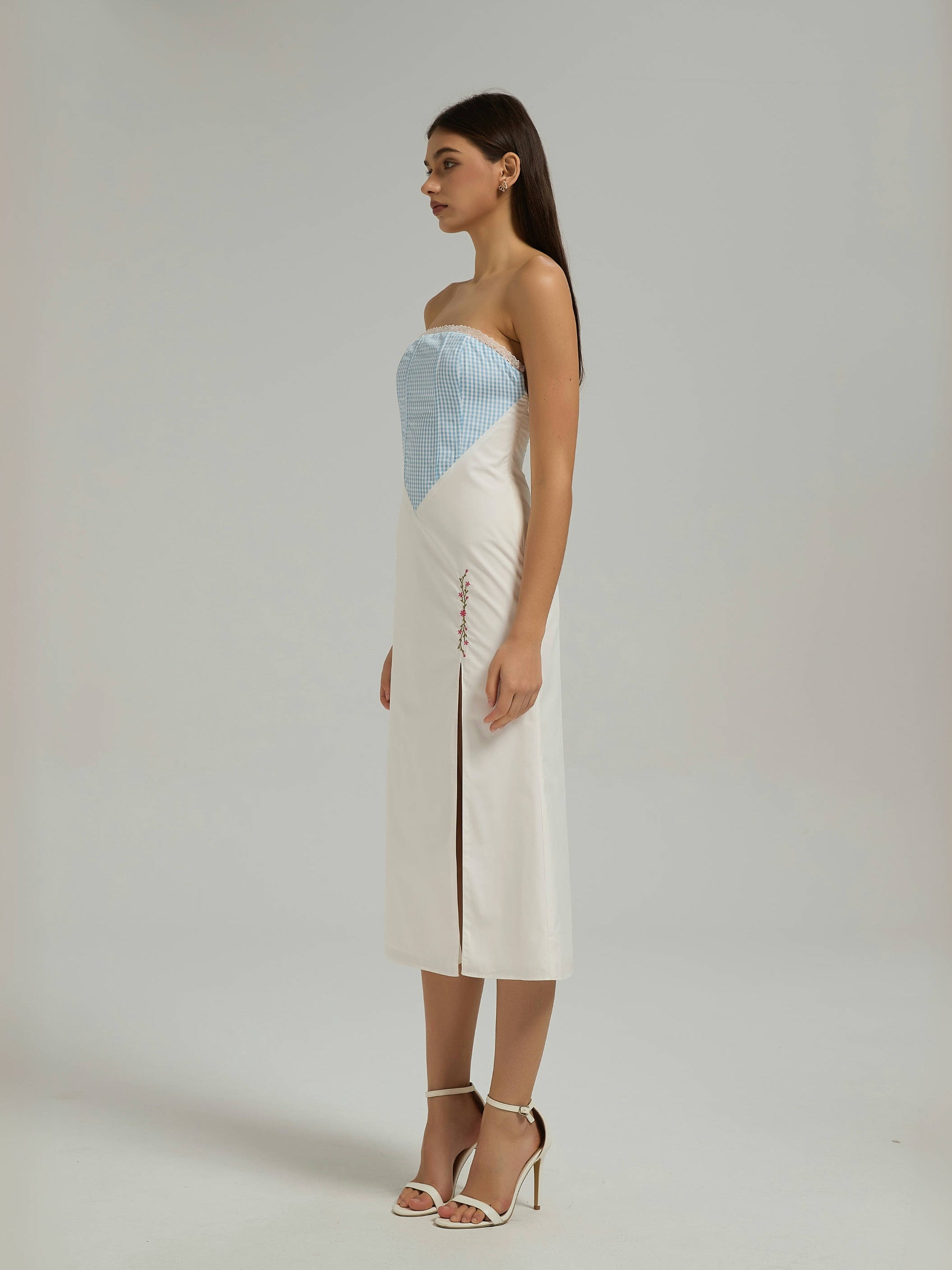 SIERRA MIDI DRESS - POWDER BLUE/WHITE
