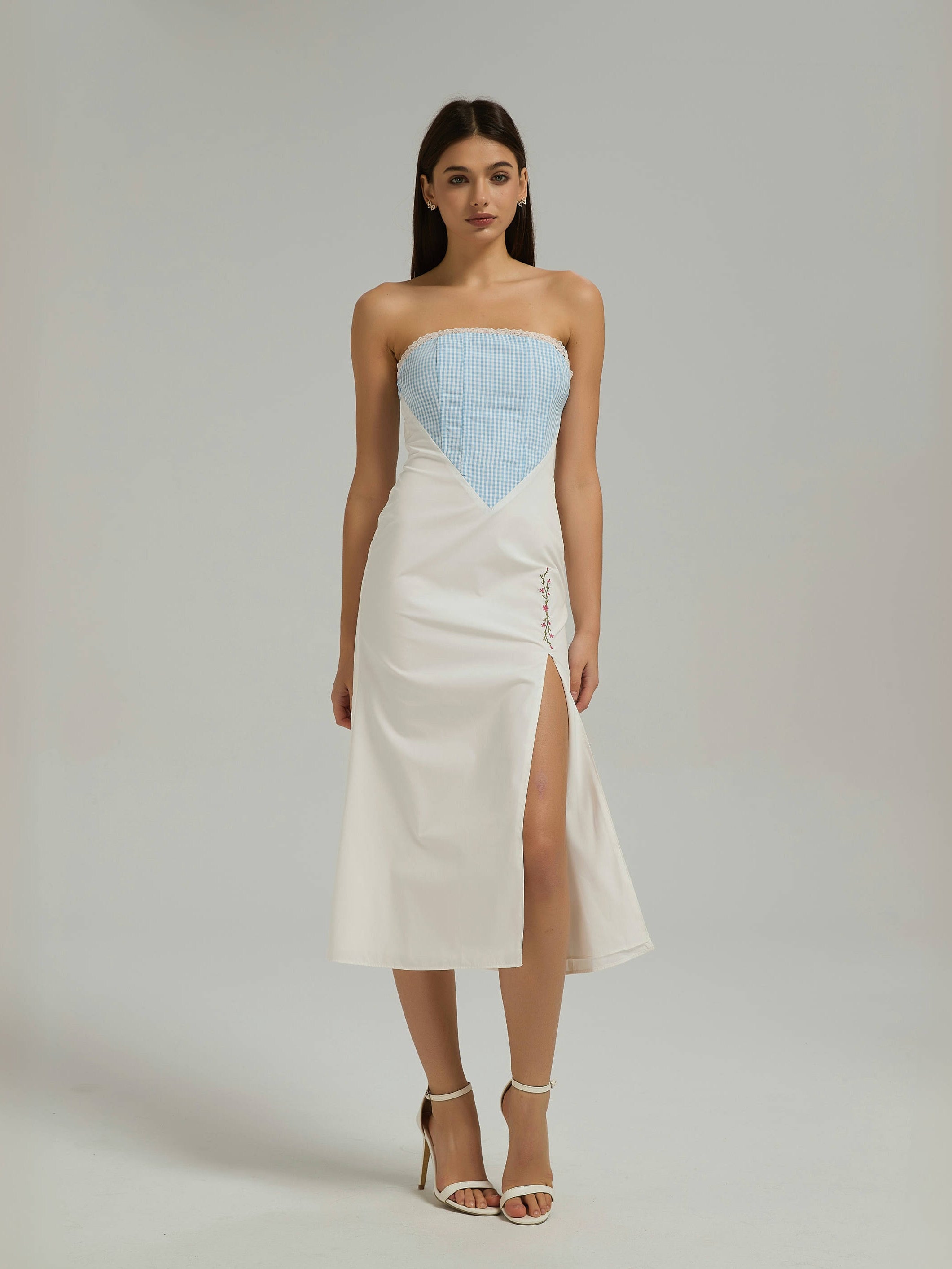 SIERRA MIDI DRESS - POWDER BLUE/WHITE