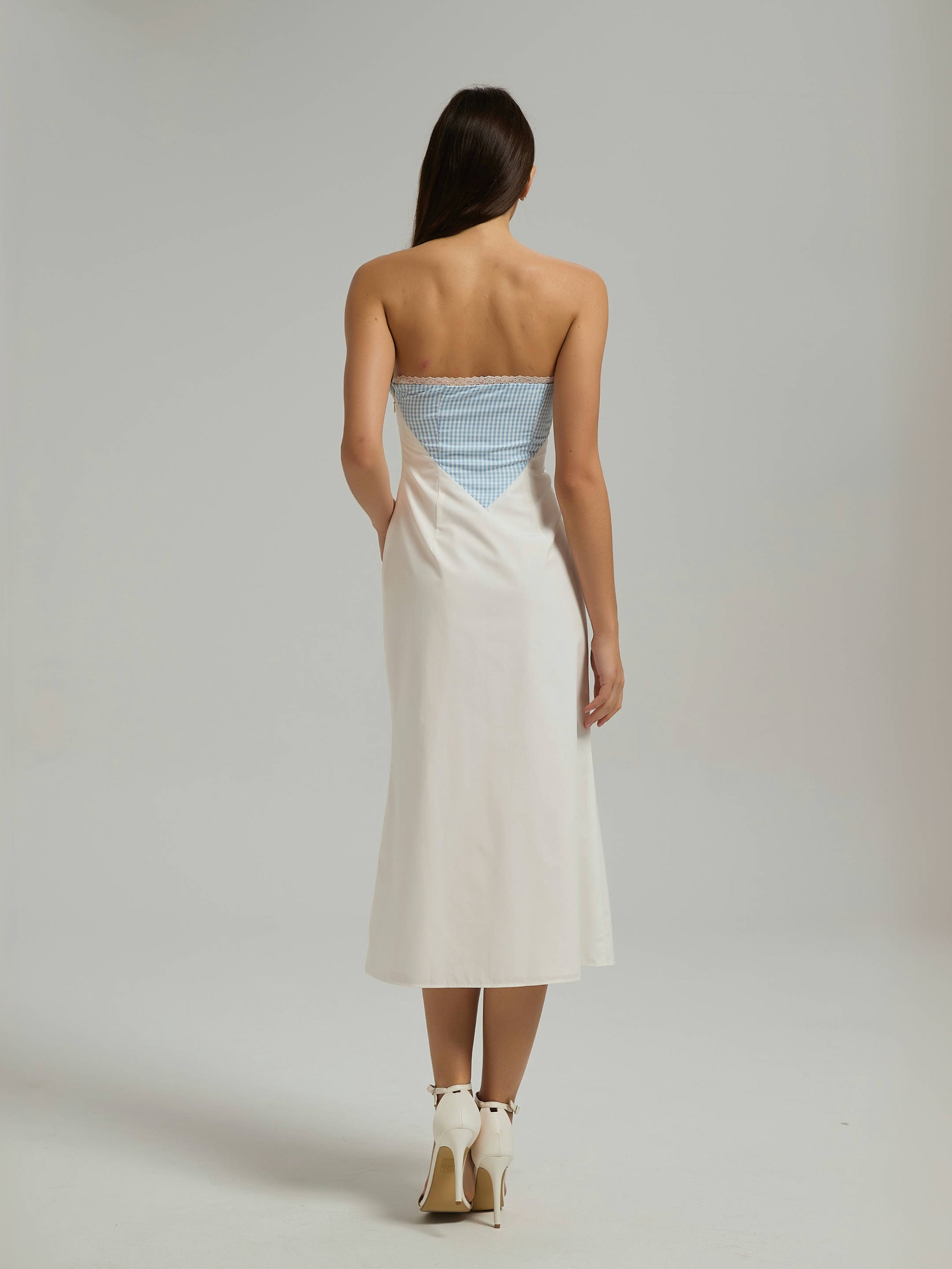 SIERRA MIDI DRESS - POWDER BLUE/WHITE