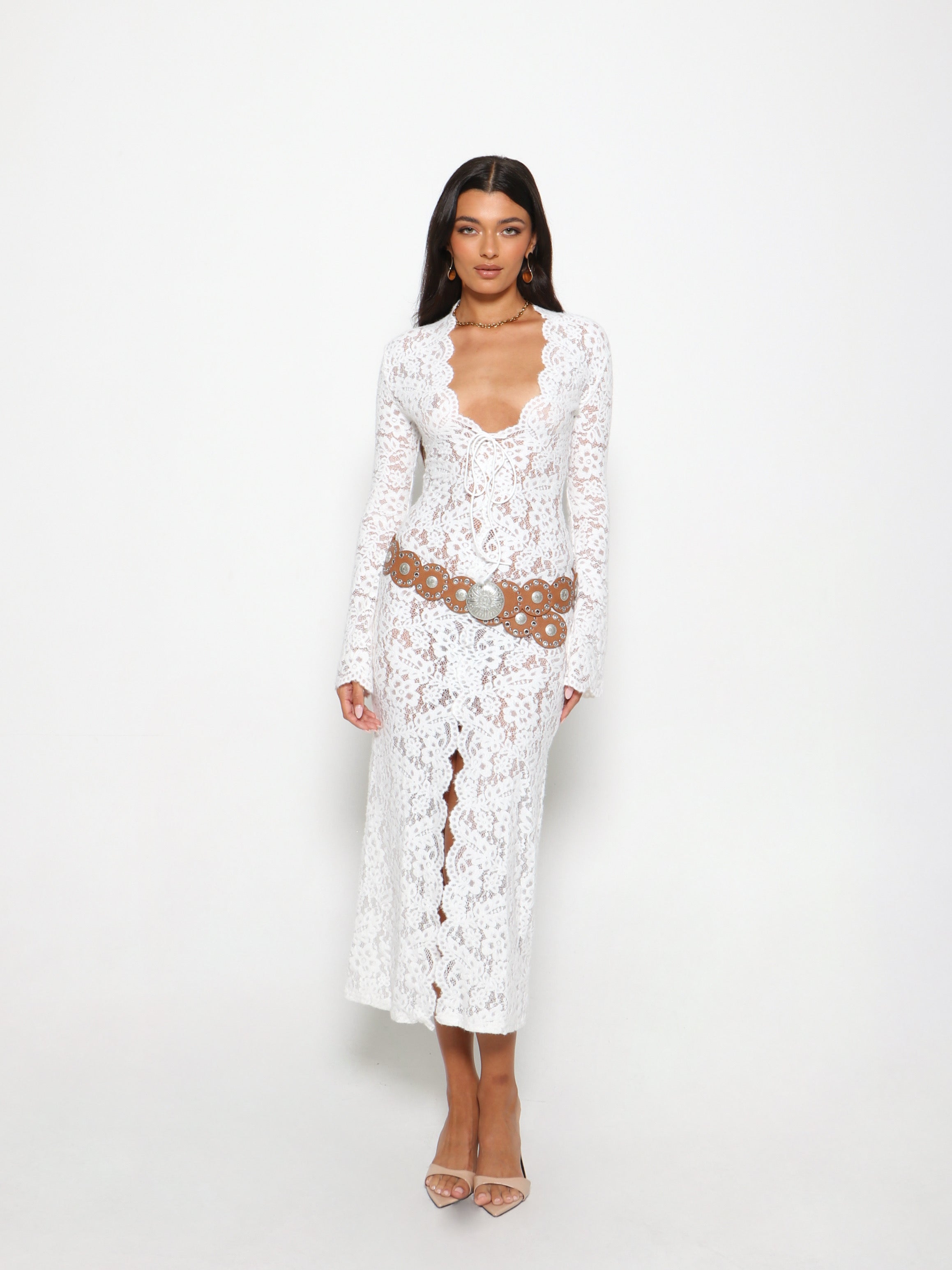 ALLURE LACE MIDI DRESS
