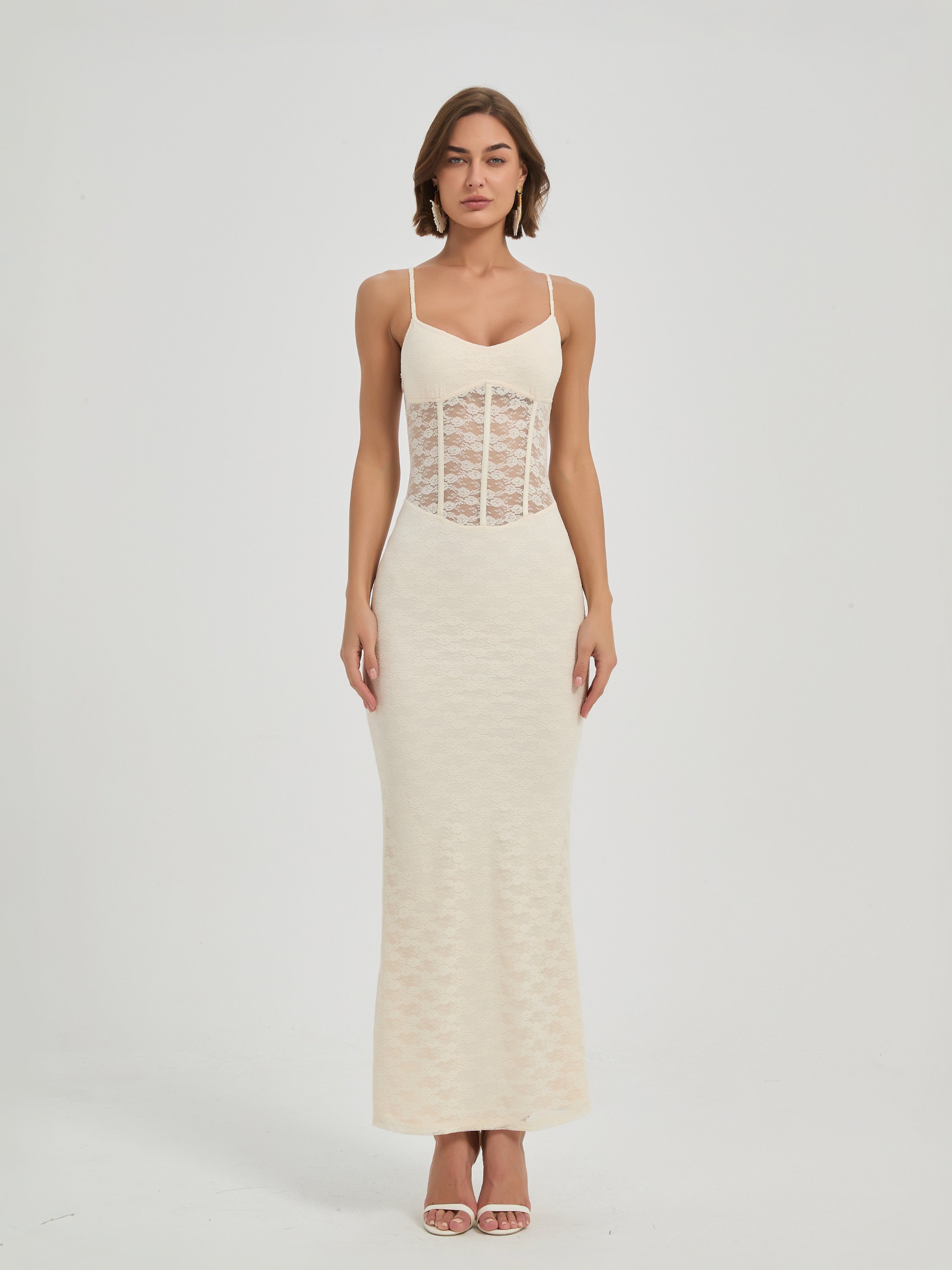 ELARA LACE CORSET MAXI DRESS - CREAM