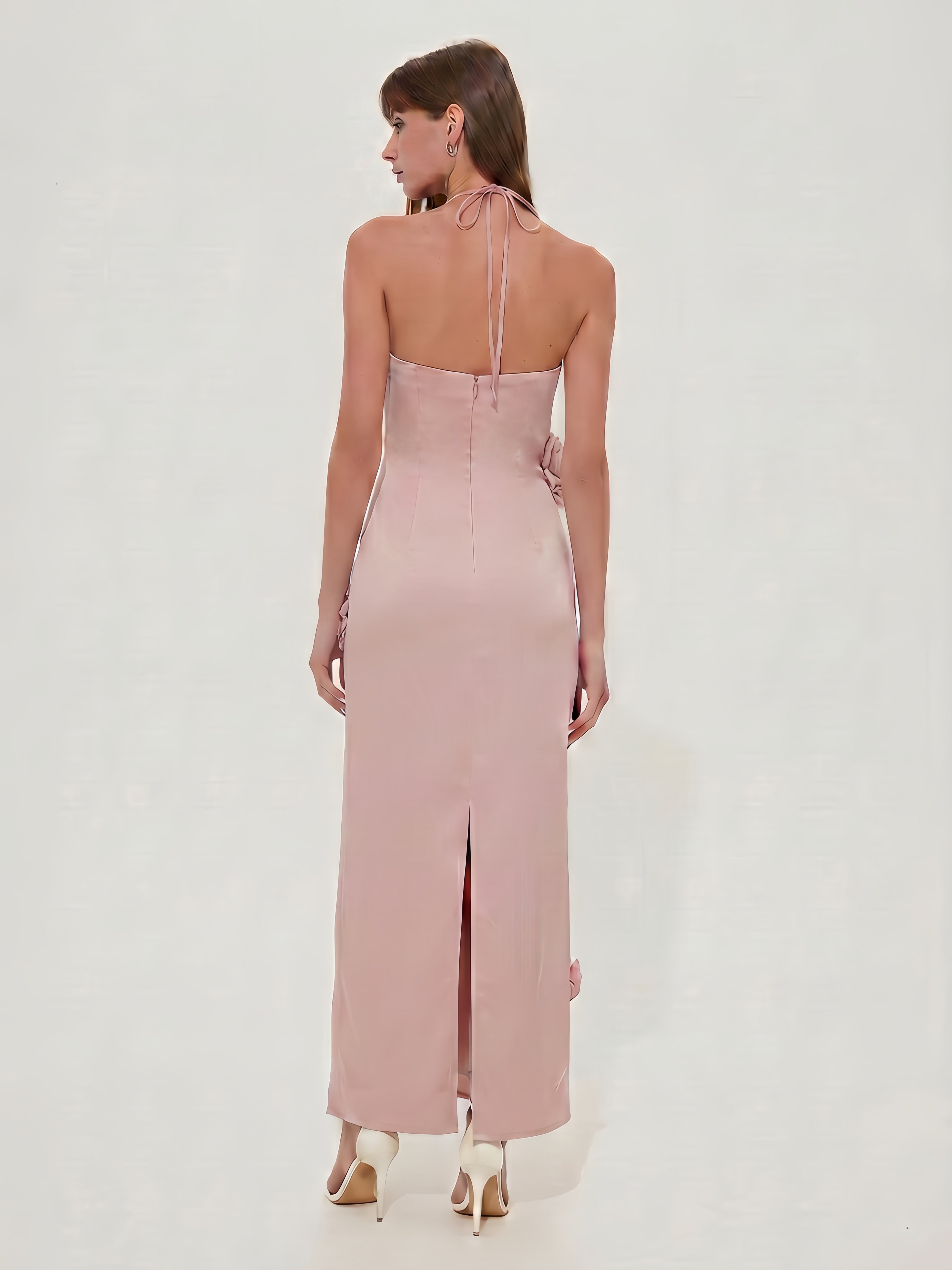 ROSALIE SATIN MAXI DRESS - BLUSH
