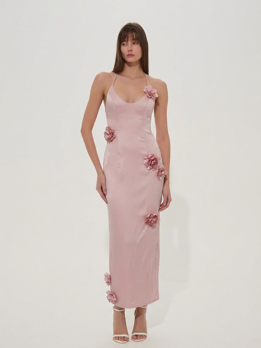 ROSALIE SATIN MAXI DRESS - BLUSH