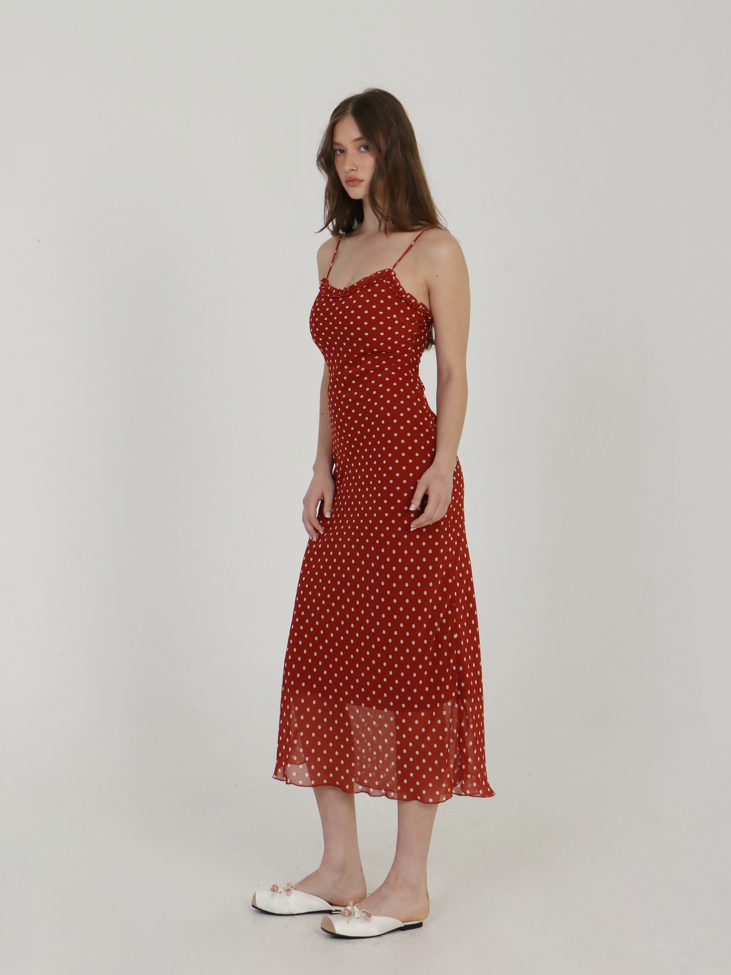 CHERRY DOTS CHIFFON DRESS