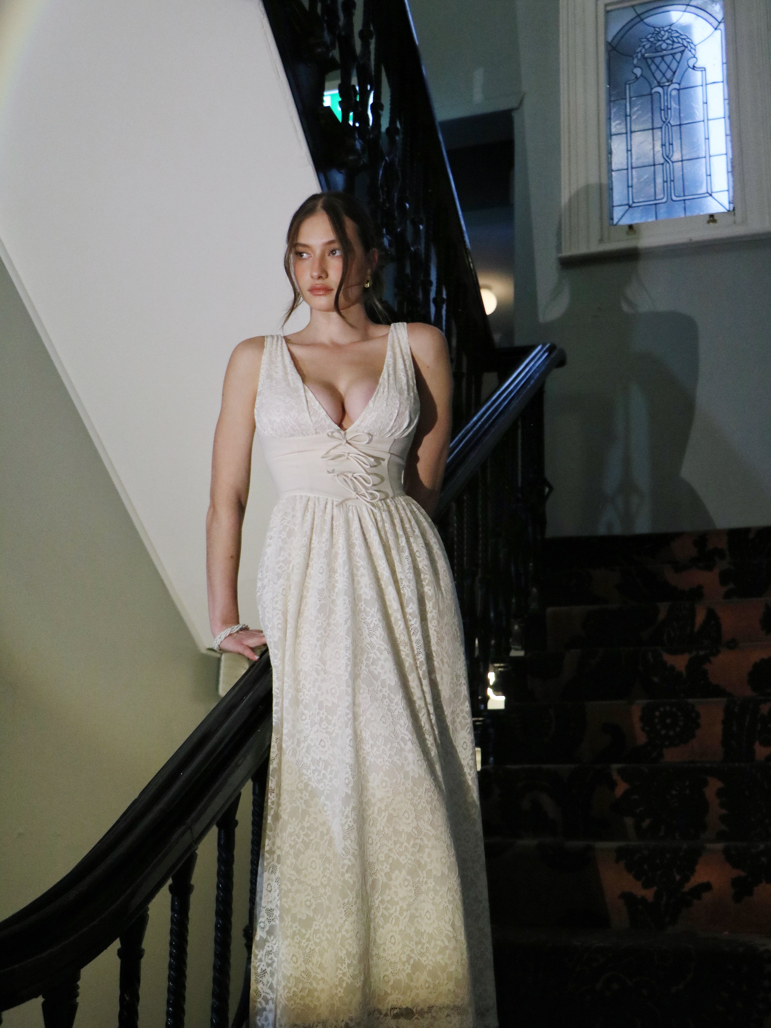 CRÈME LACE CORSET DRESS