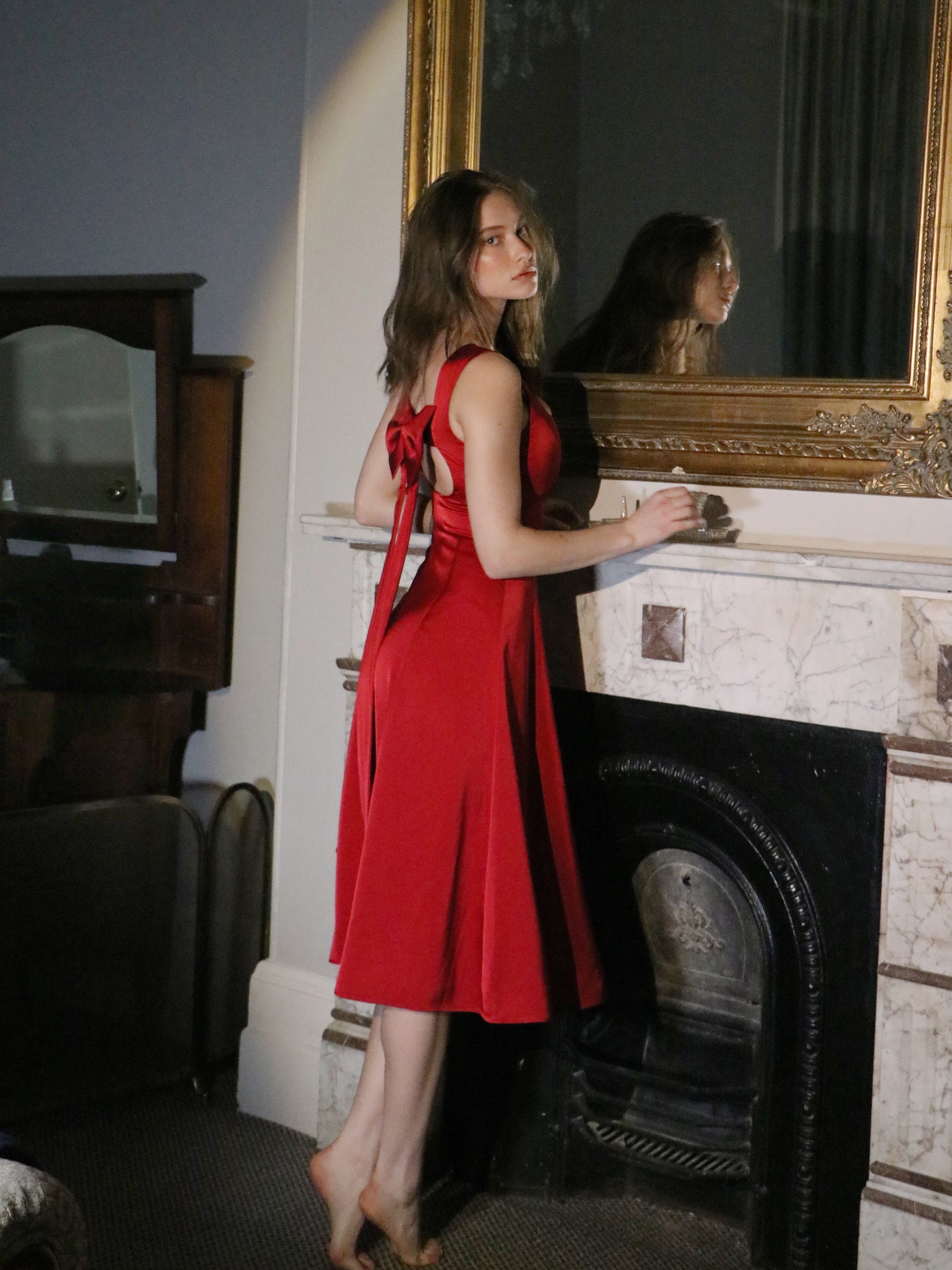 CHERRY RIBBON BACK DRESS
