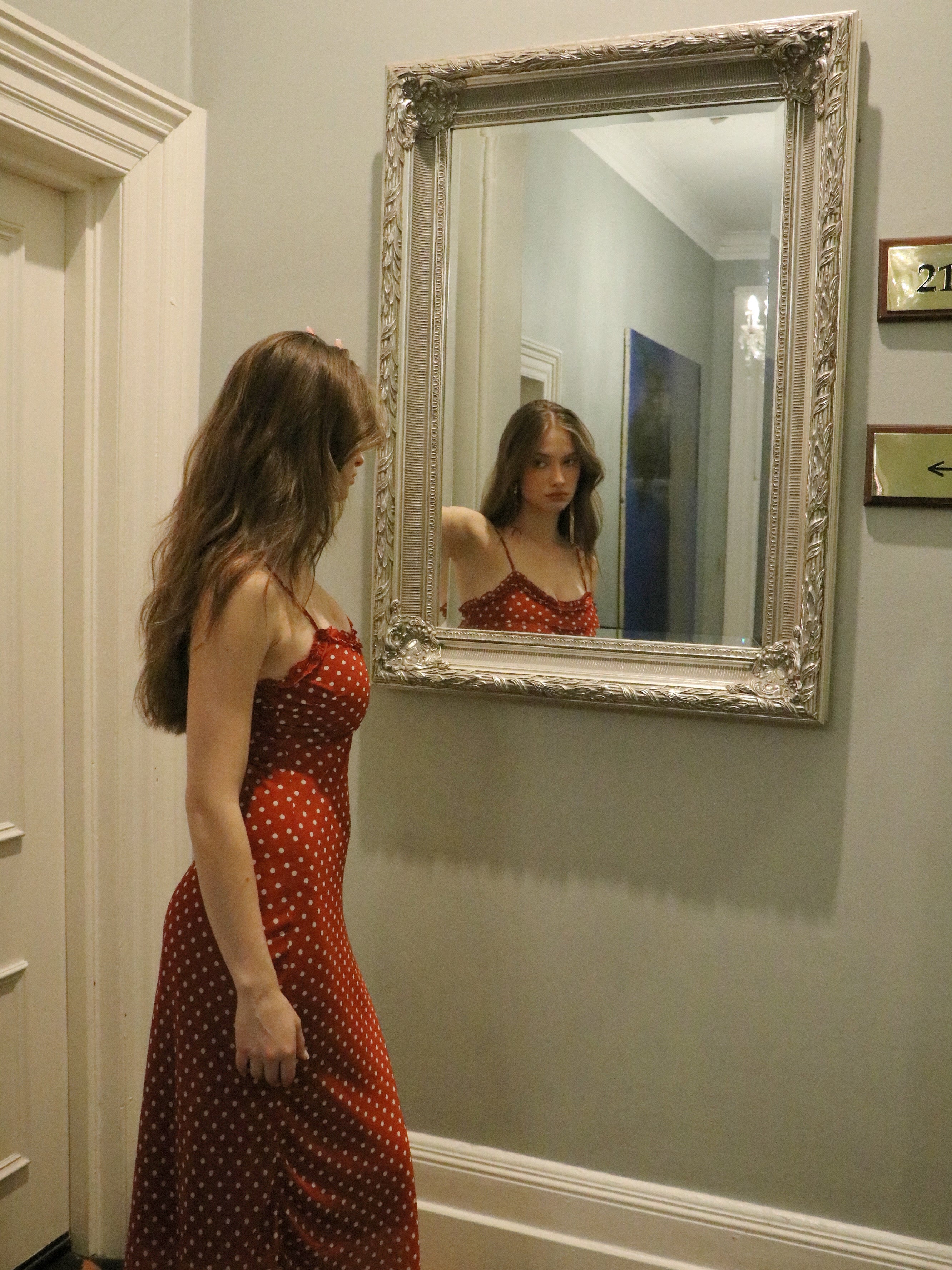 CHERRY DOTS CHIFFON DRESS