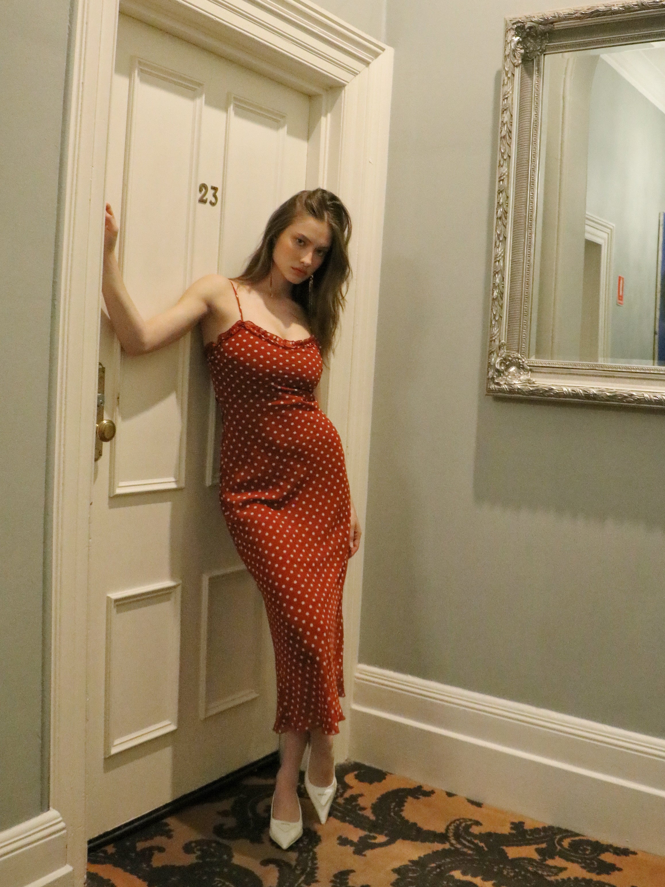 CHERRY DOTS CHIFFON DRESS