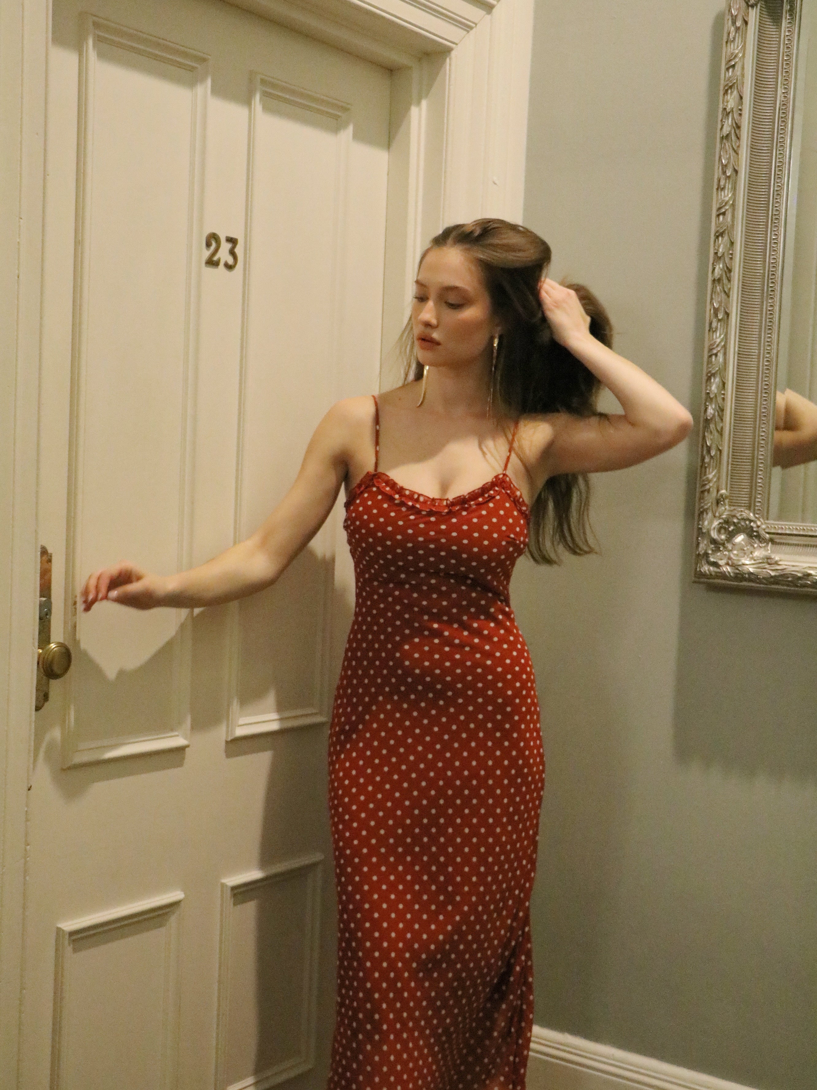 CHERRY DOTS CHIFFON DRESS