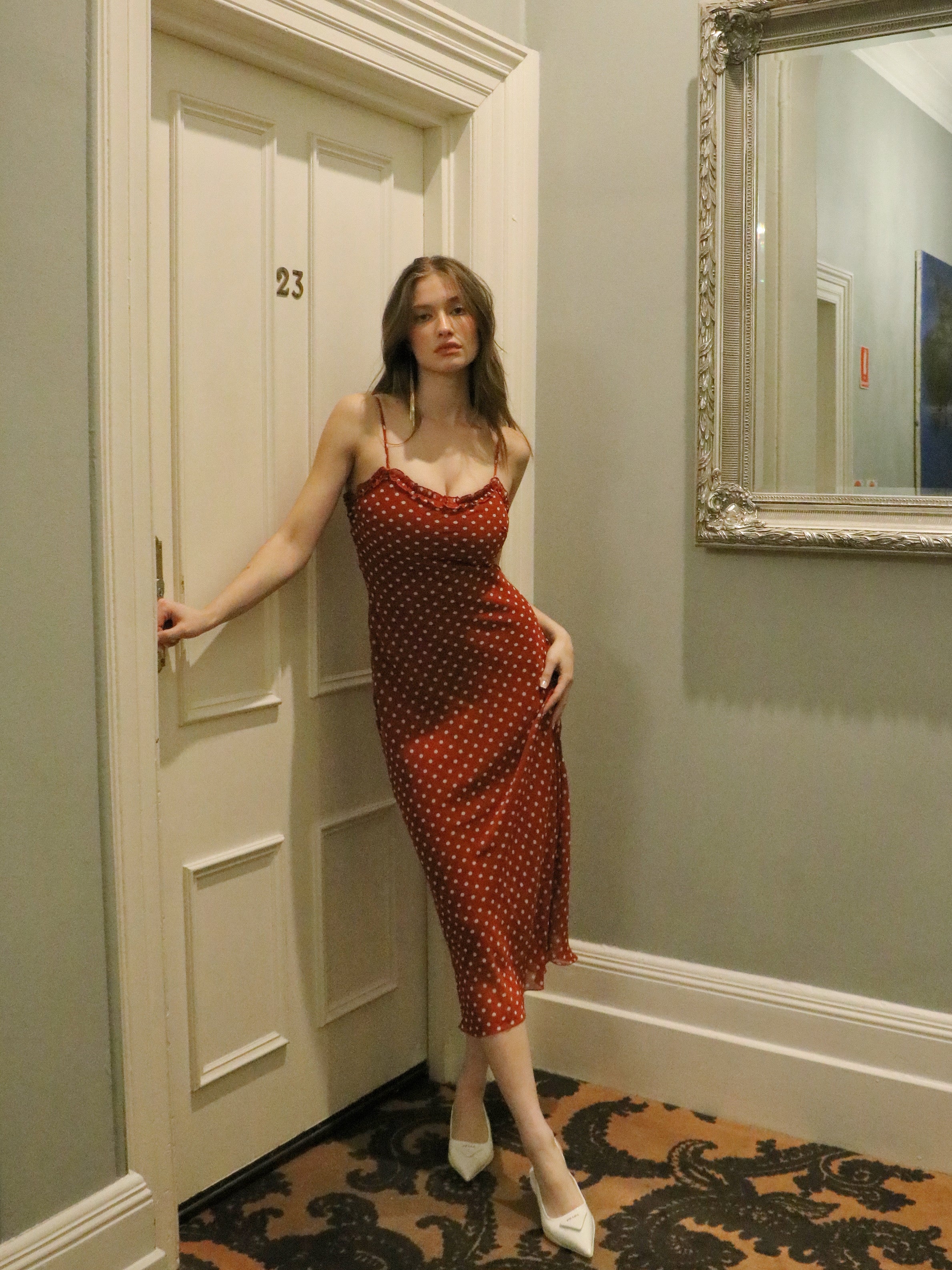 CHERRY DOTS CHIFFON DRESS