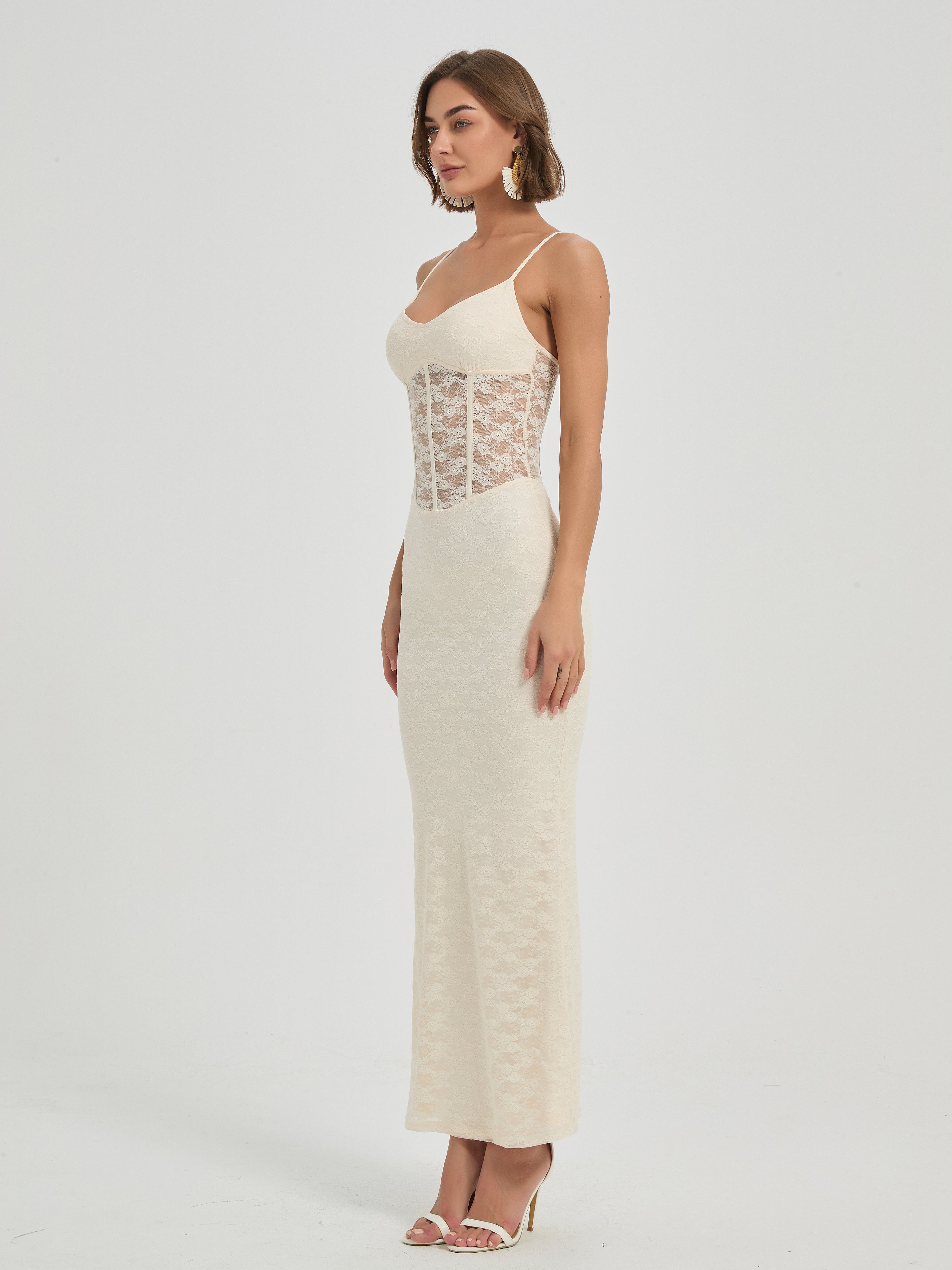 ELARA LACE CORSET MAXI DRESS - CREAM