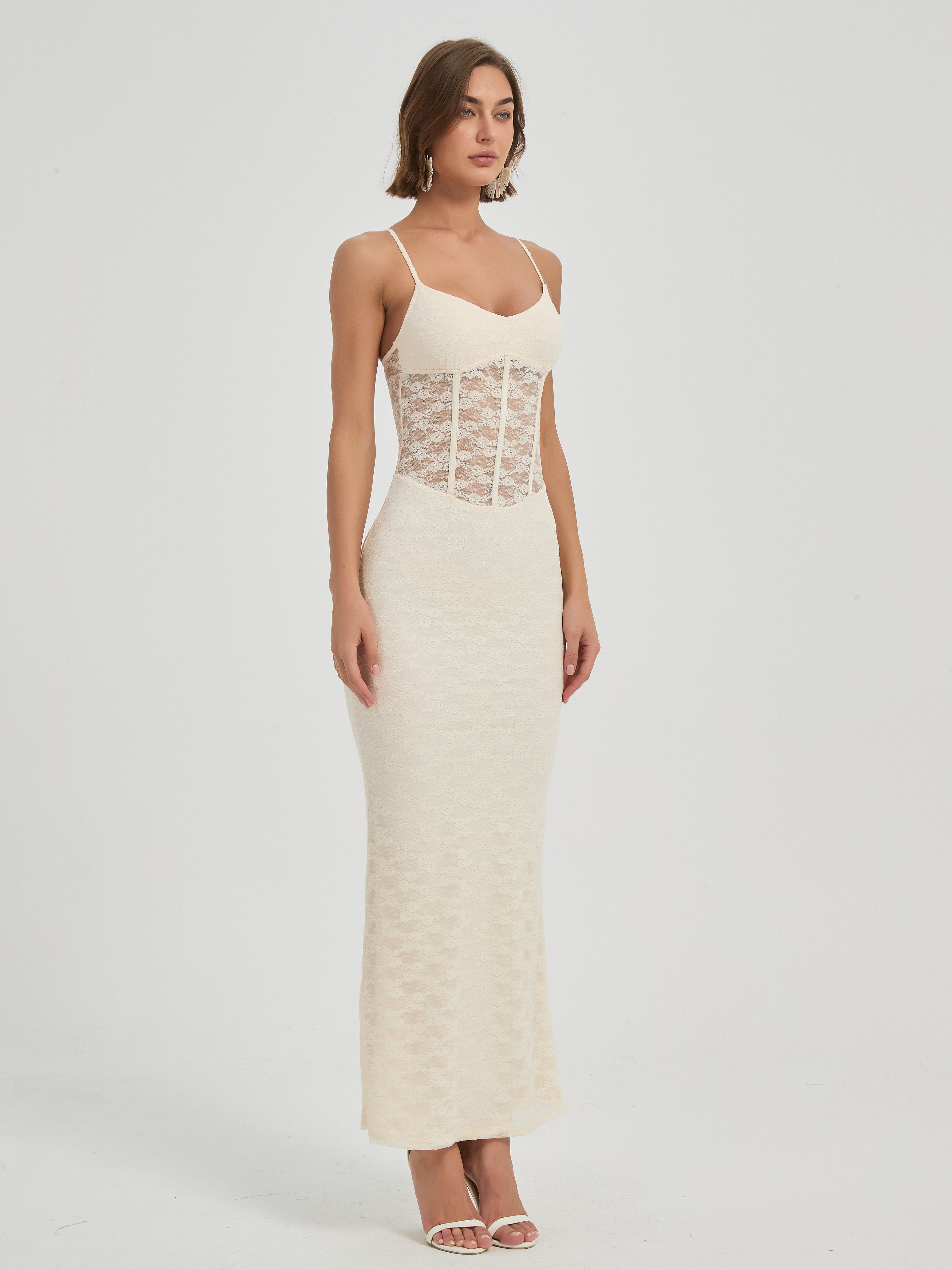 ELARA LACE CORSET MAXI DRESS - CREAM
