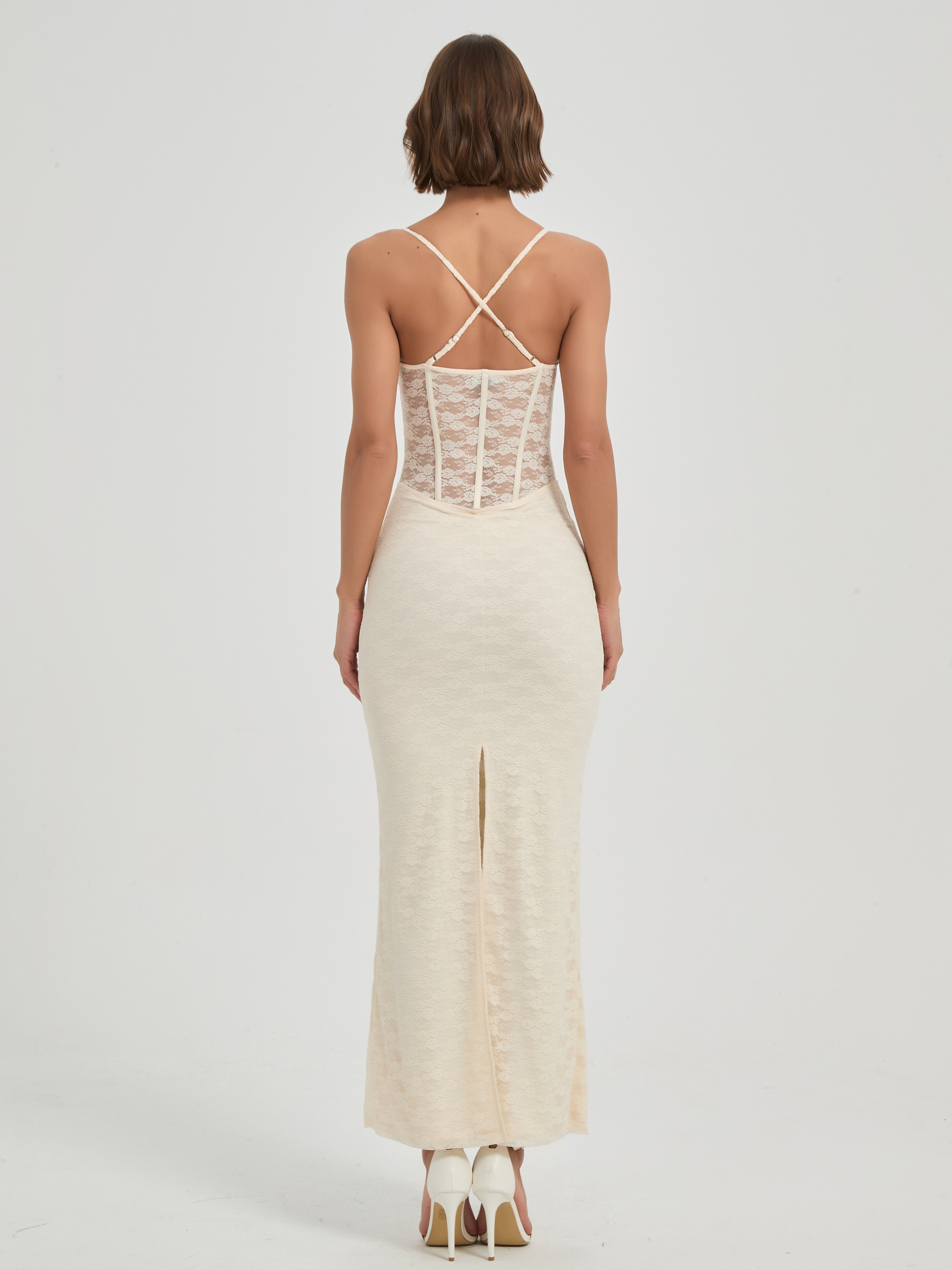 ELARA LACE CORSET MAXI DRESS - CREAM