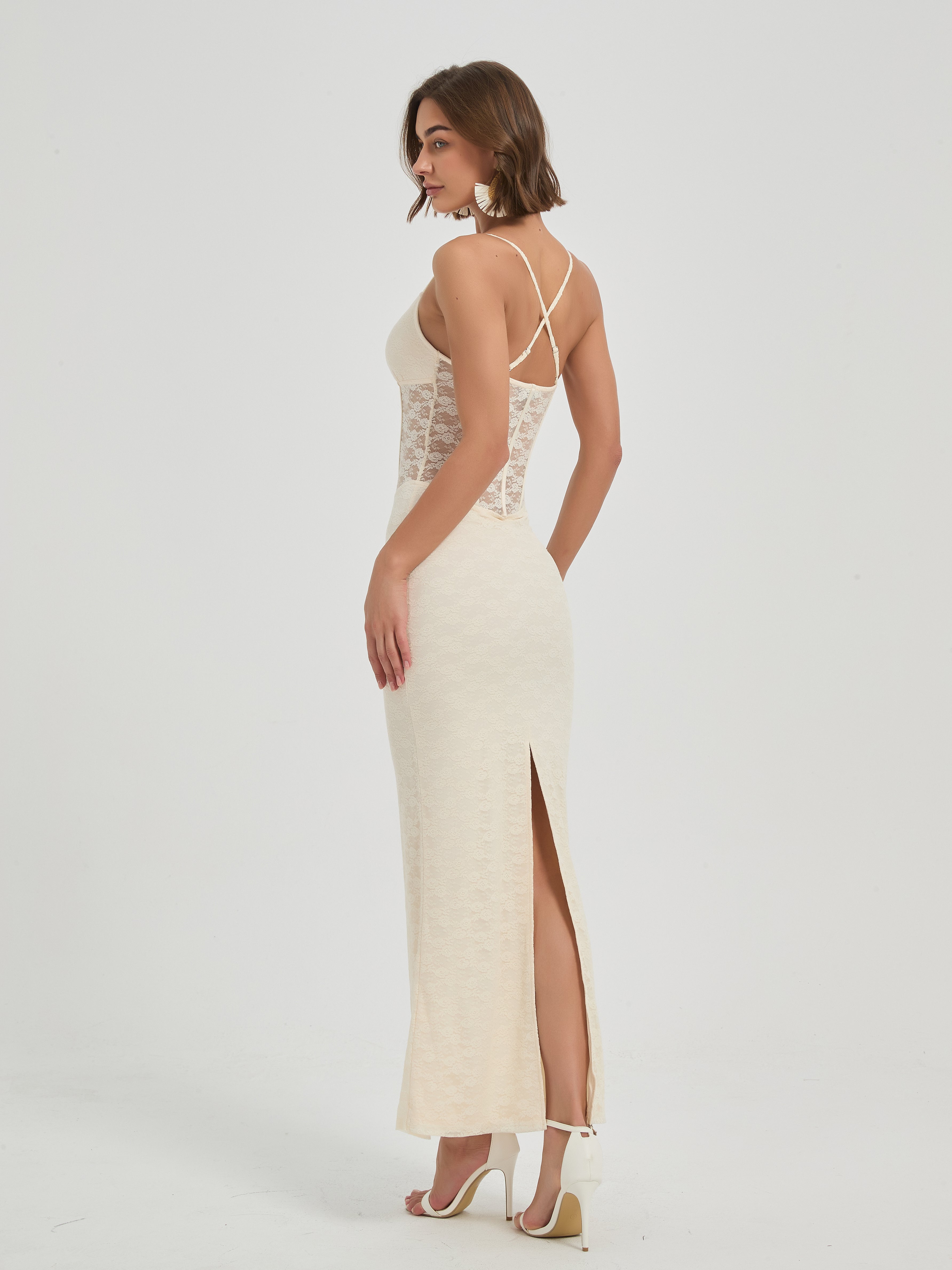 ELARA LACE CORSET MAXI DRESS - CREAM