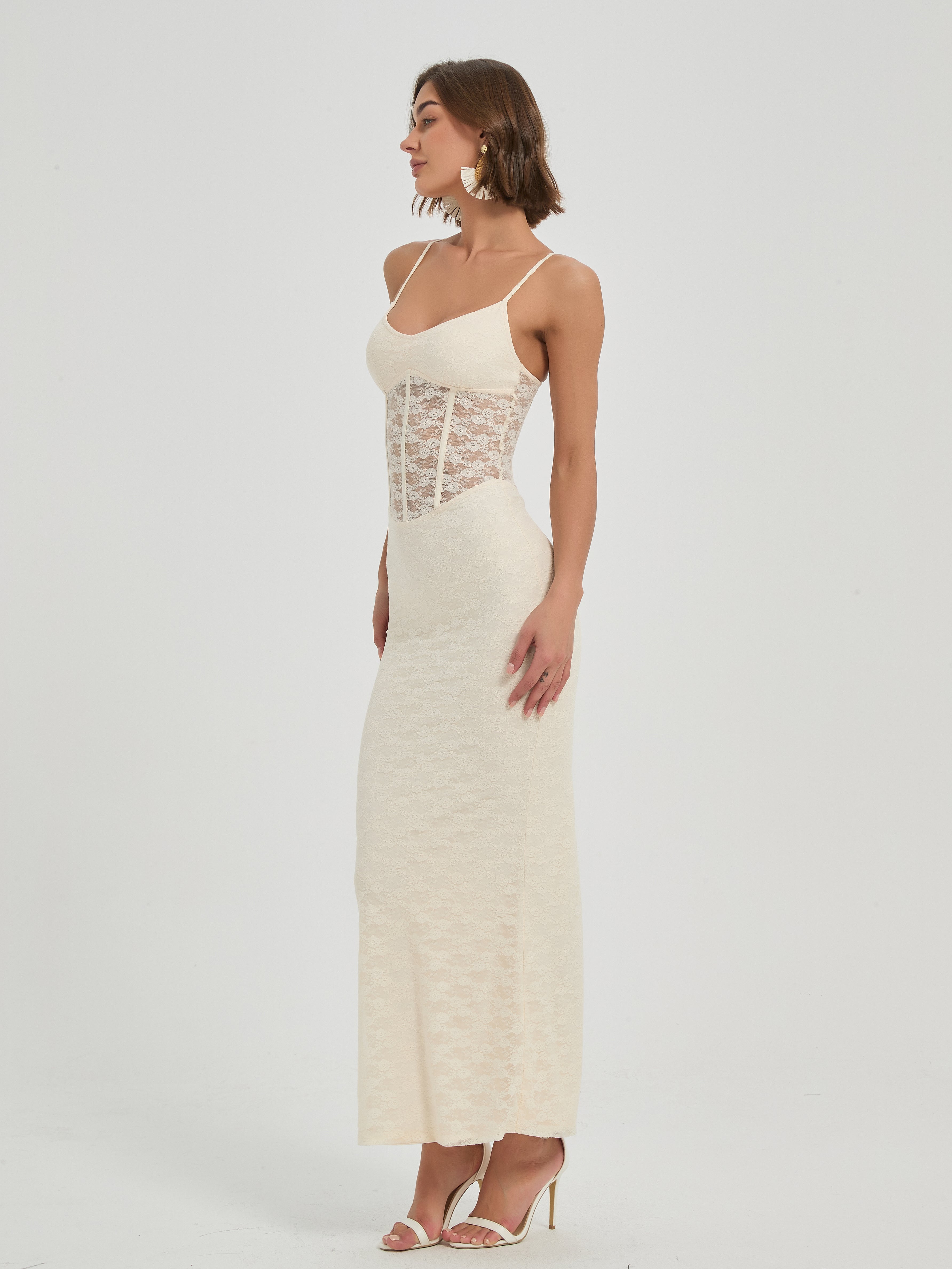 ELARA LACE CORSET MAXI DRESS - CREAM
