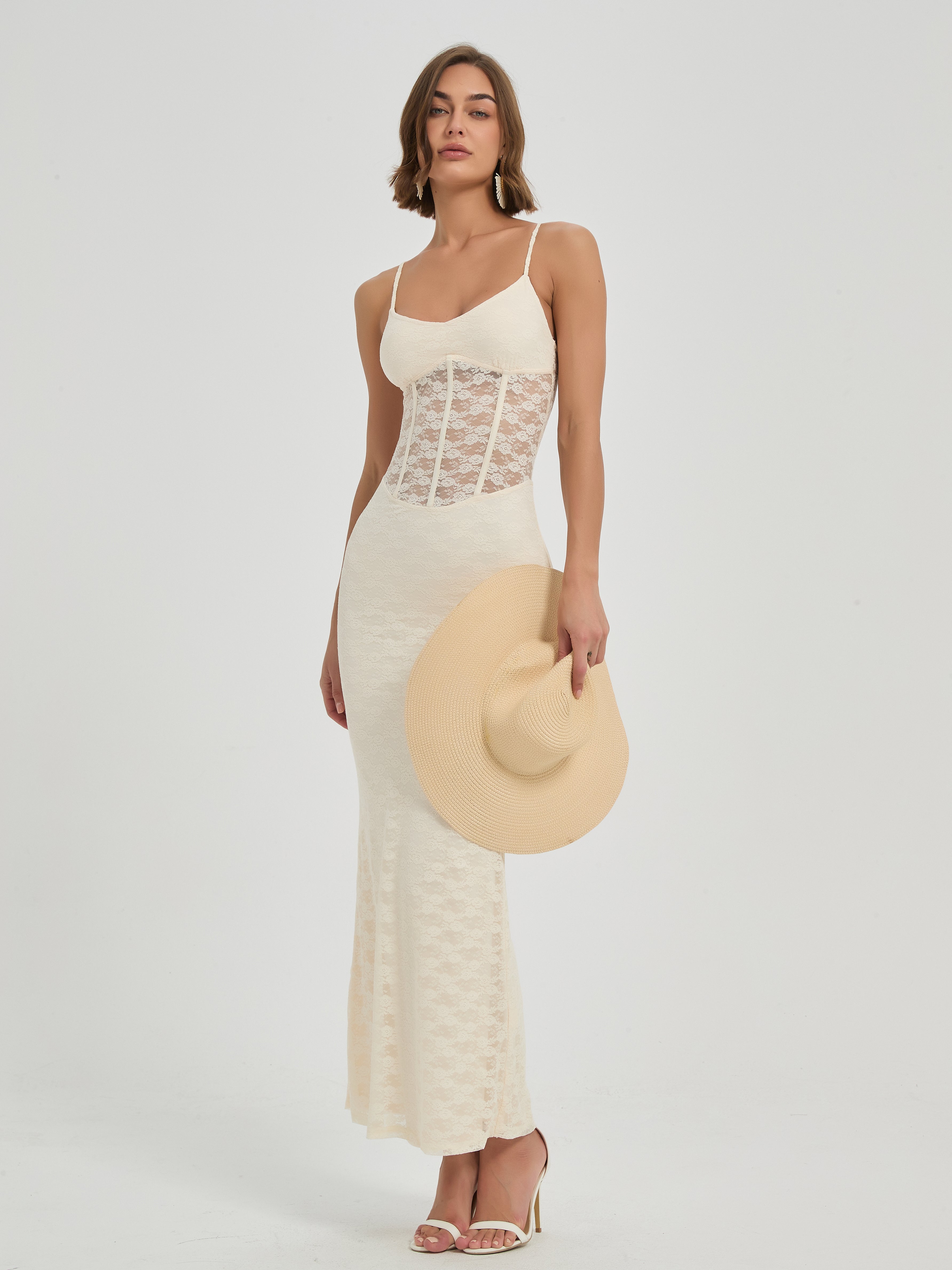 ELARA LACE CORSET MAXI DRESS - CREAM
