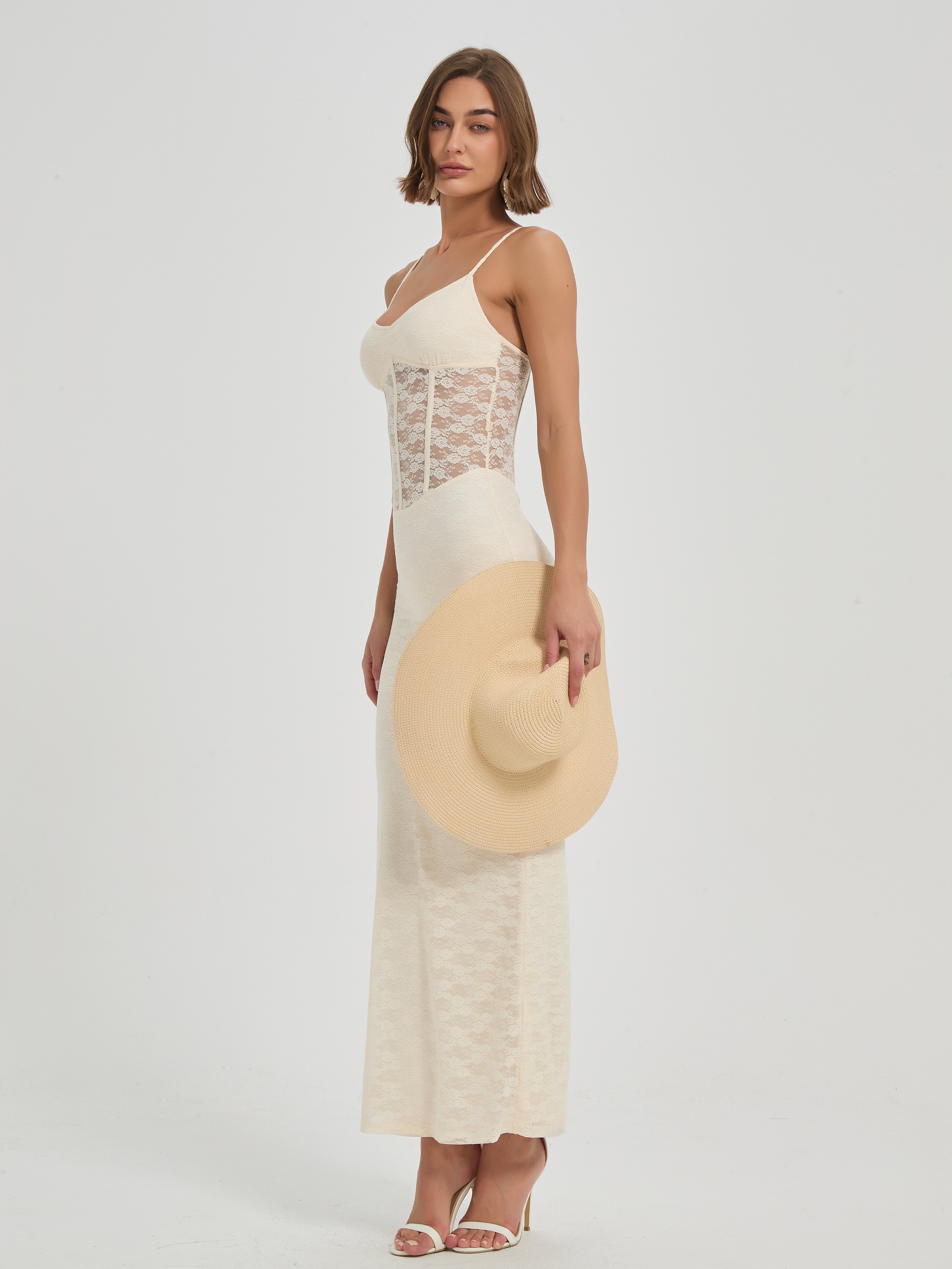 ELARA LACE CORSET MAXI DRESS - CREAM