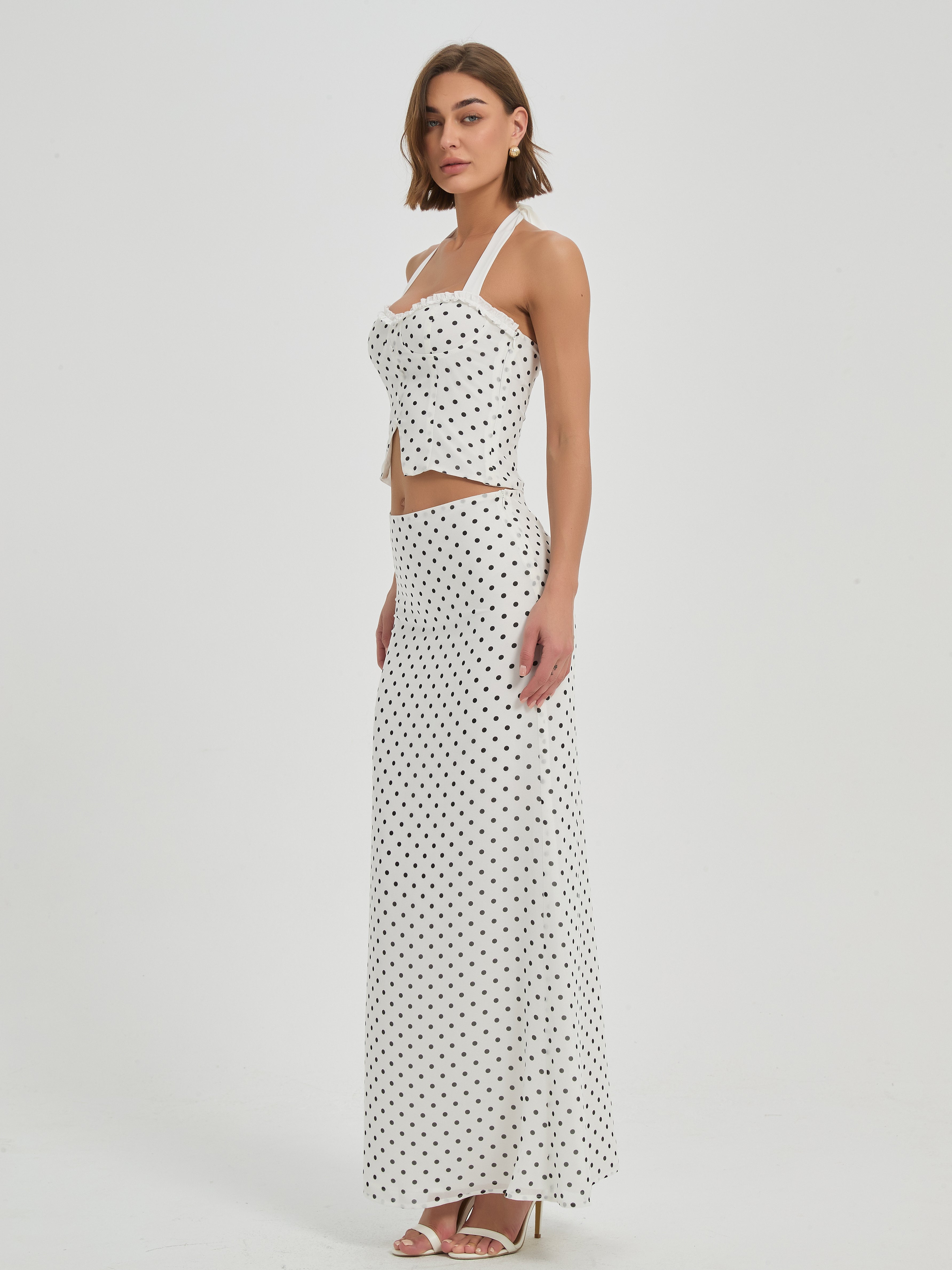 MONICA SET - WHITE/BLACK POLKA