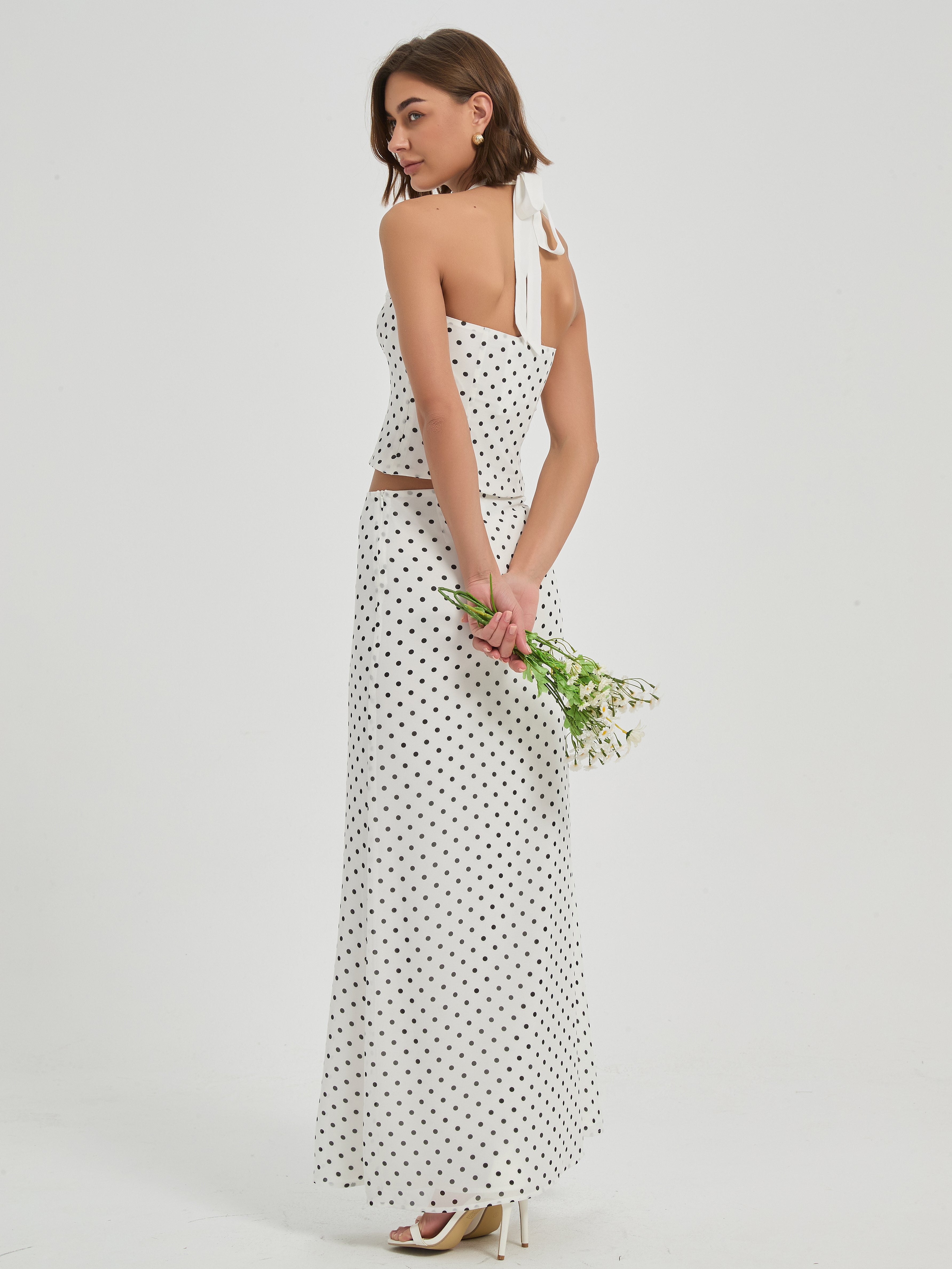 MONICA SET - WHITE/BLACK POLKA