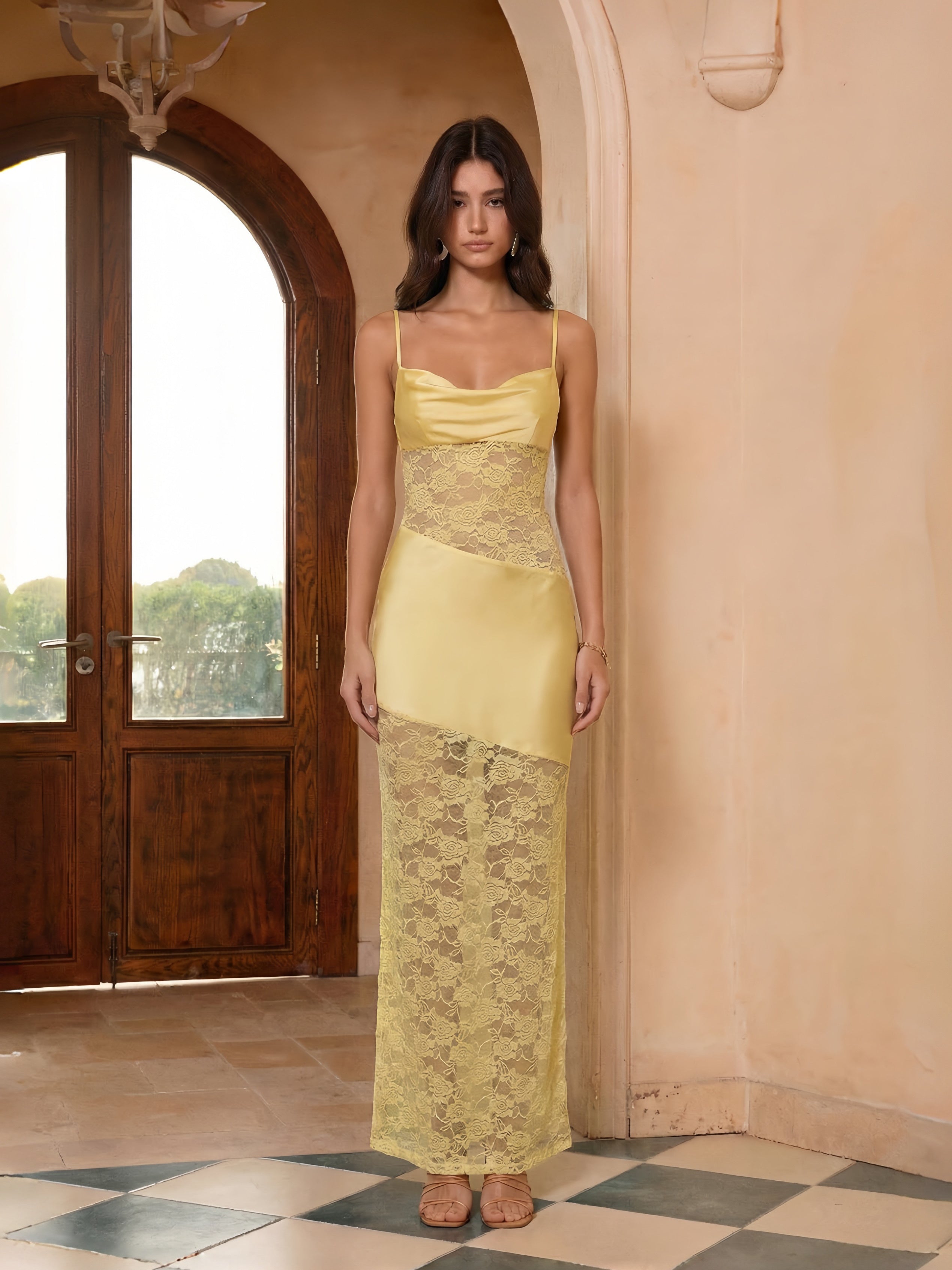 ELISE LACE SLIP MAXI DRESS - LEMON