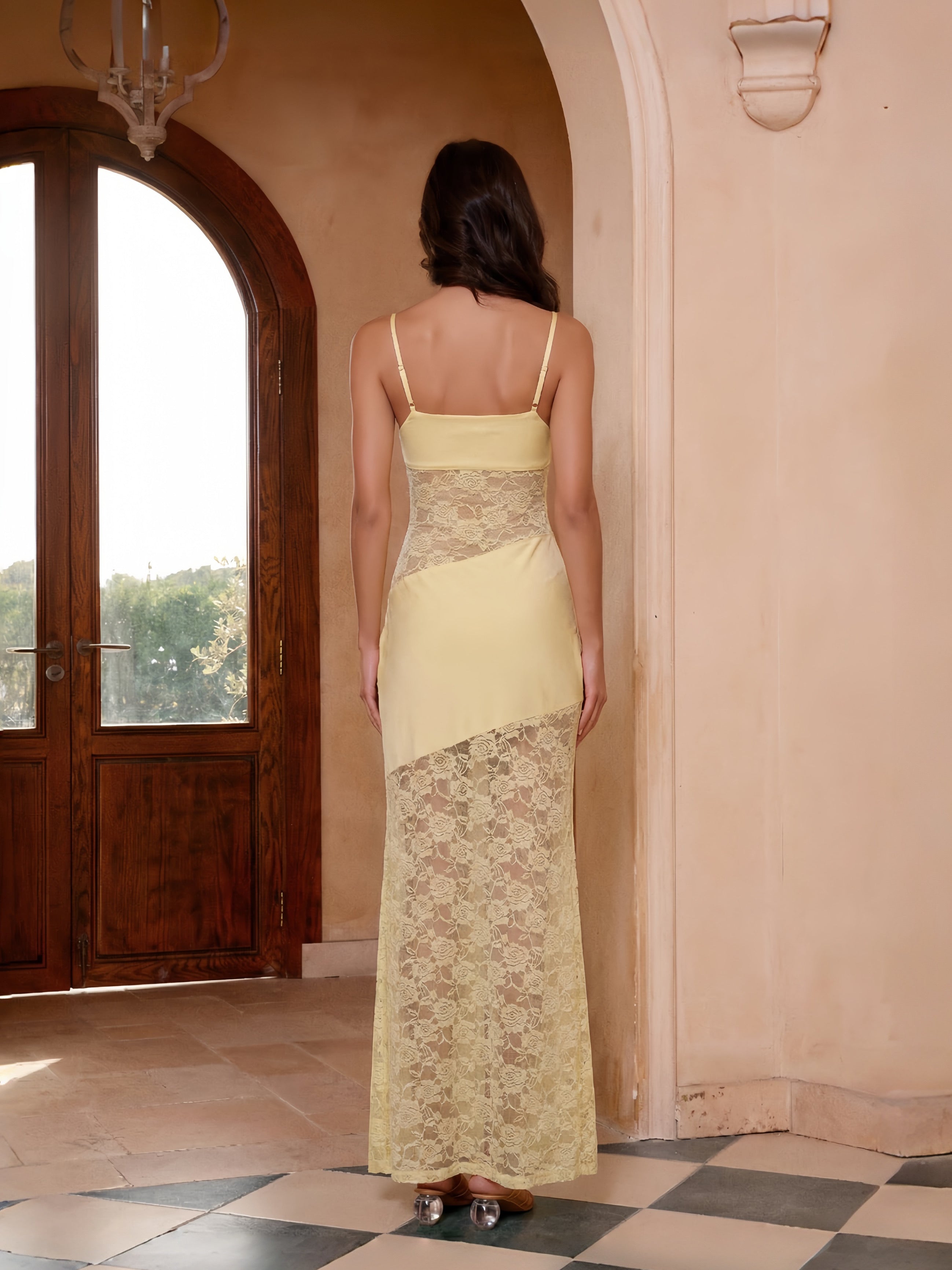 ELISE LACE SLIP MAXI DRESS - LEMON