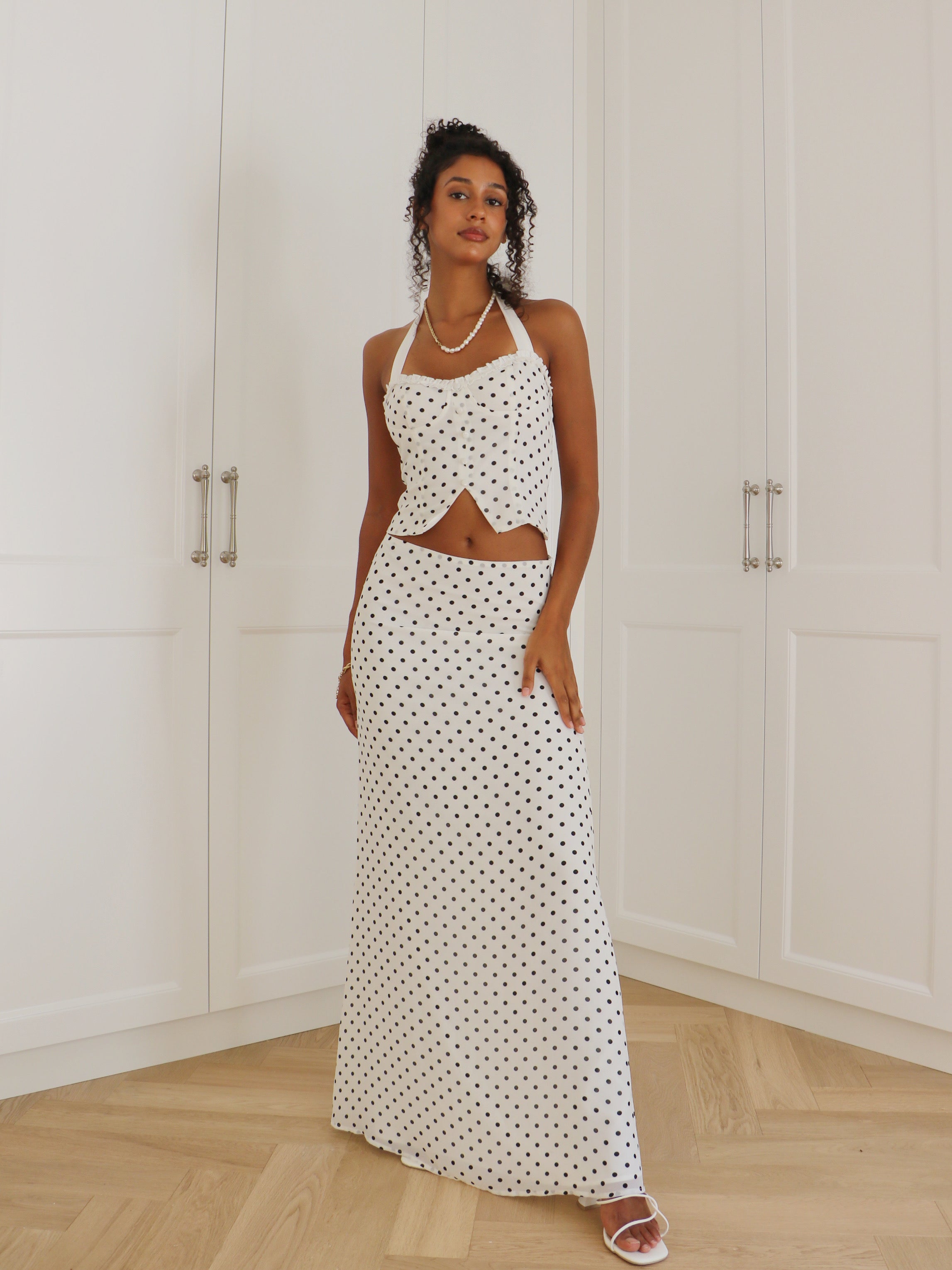 MONICA SET - WHITE/BLACK POLKA