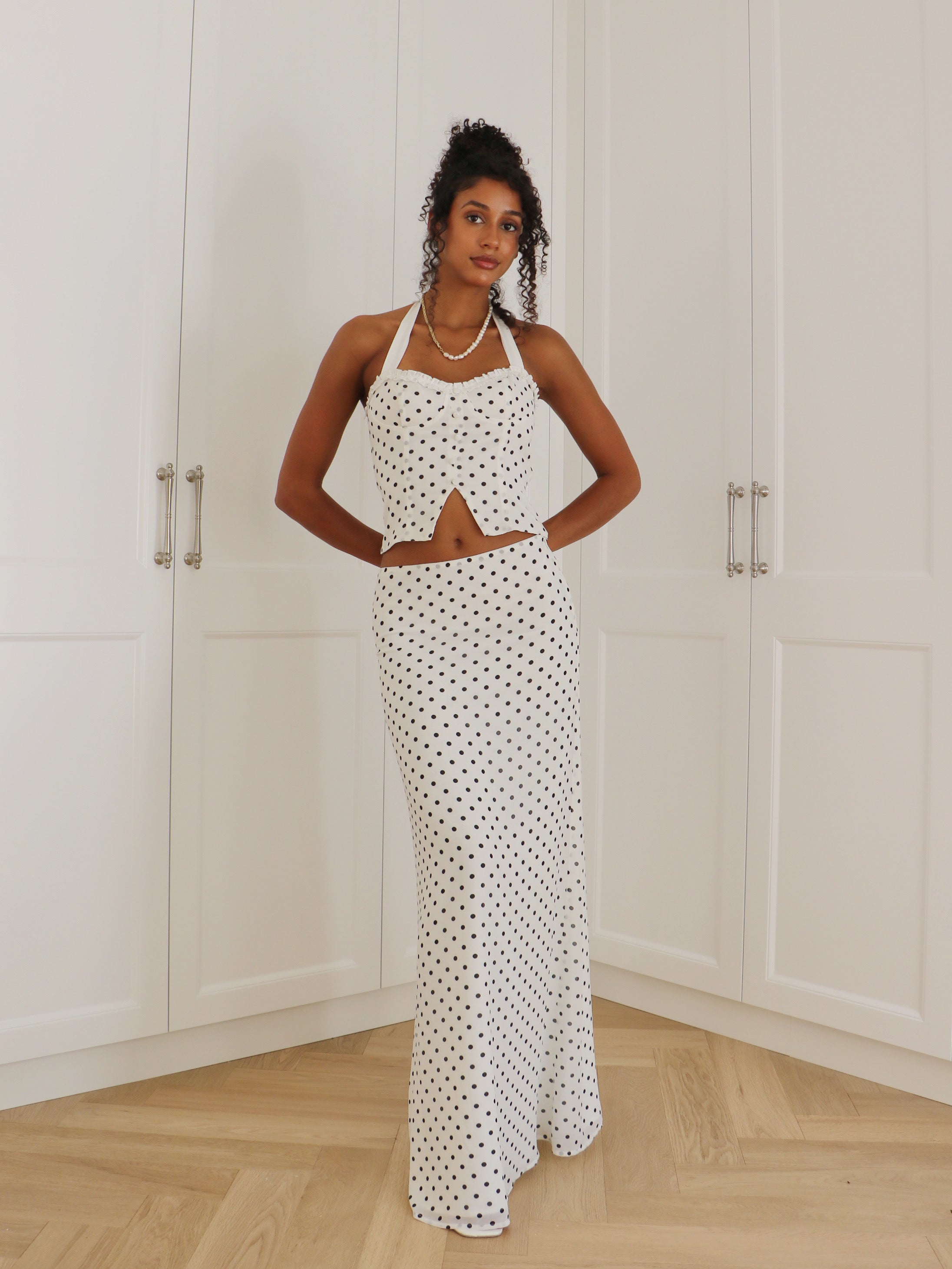 MONICA SET - WHITE/BLACK POLKA