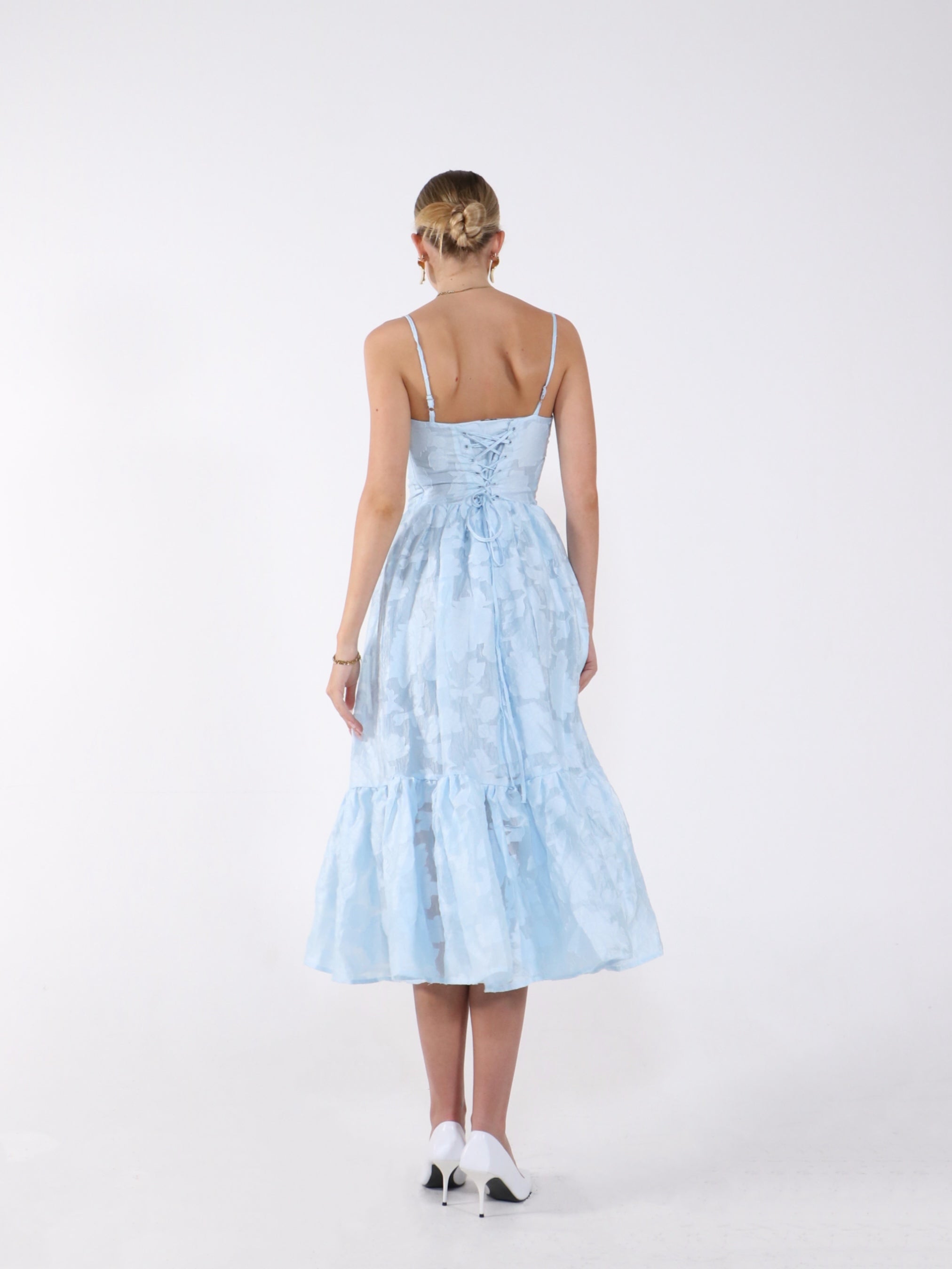ÉLOISE LACE-UP MIDI DRESS