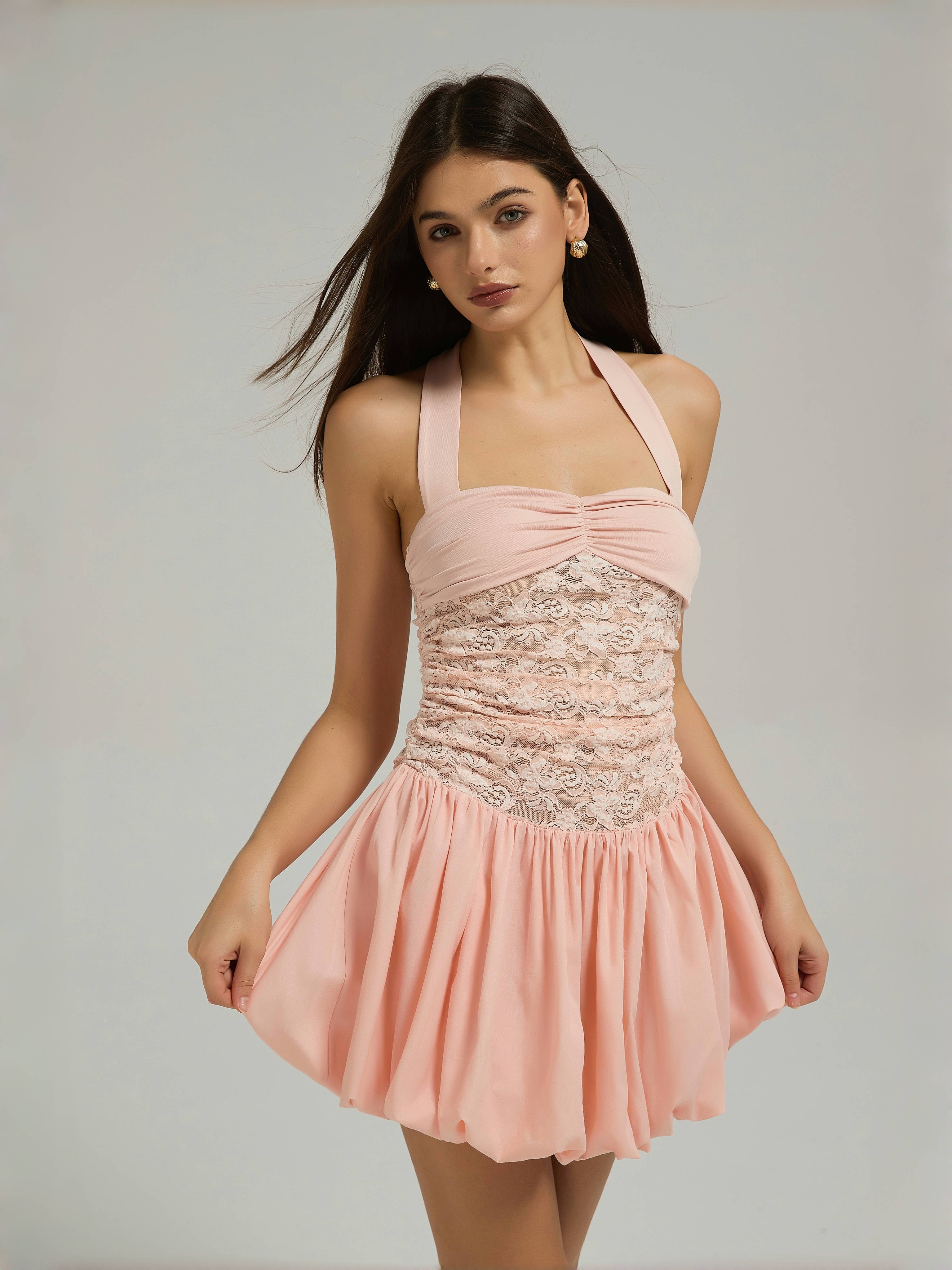 DELILAH LACE MINI DRESS - BLUSH